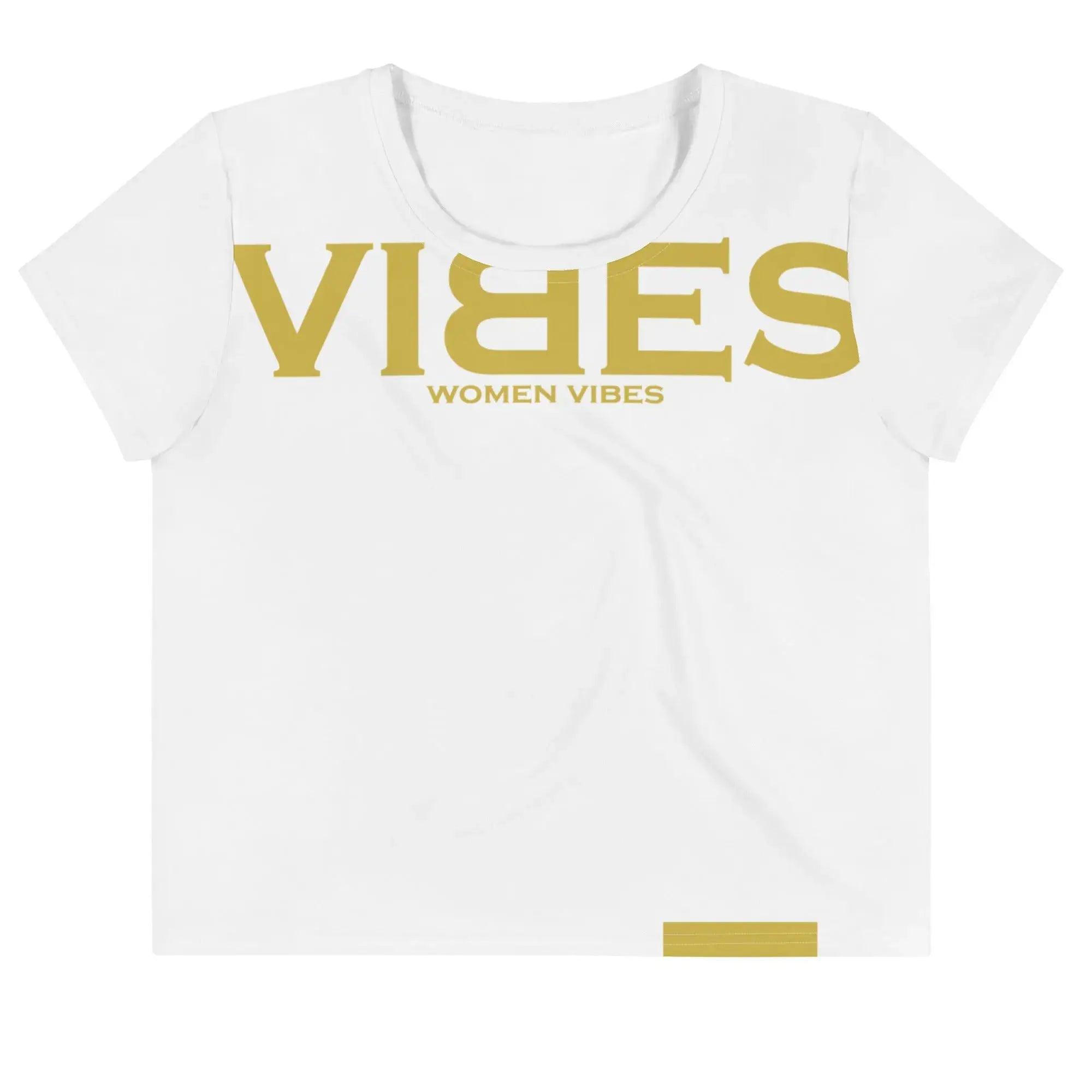 Weißes Crop-Top Shirt mit goldener VIBES WOMEN VIBES Aufschrift, modernes Design