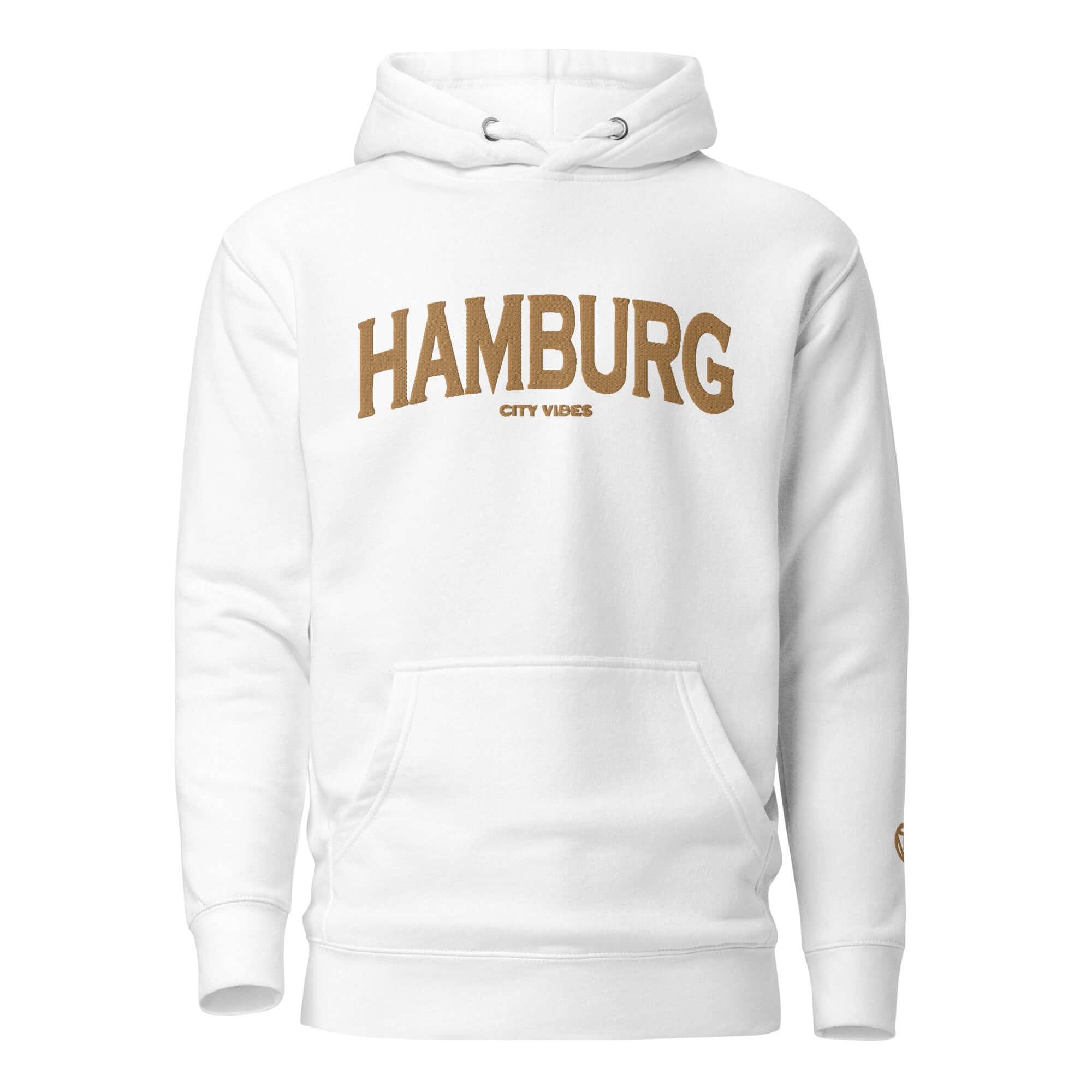 VIBES Hoodie Unisex | HAMBURG bestickt (Weiß/Gold) - Time Of Vibes