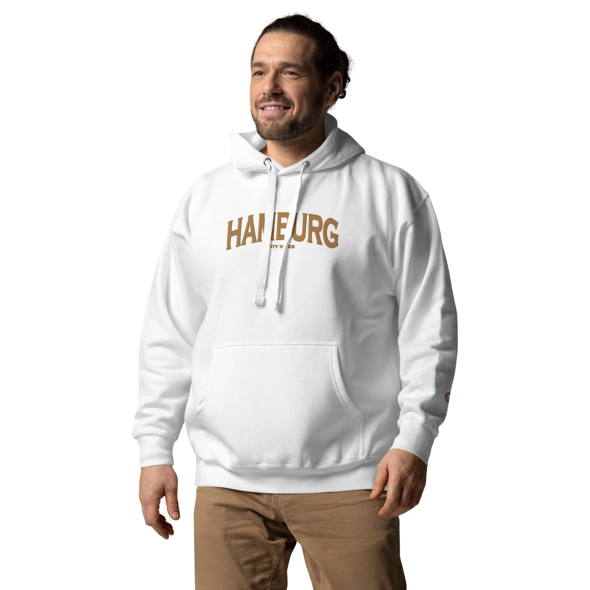 VIBES Hoodie Unisex | HAMBURG bestickt (Weiß/Gold) - Time Of Vibes