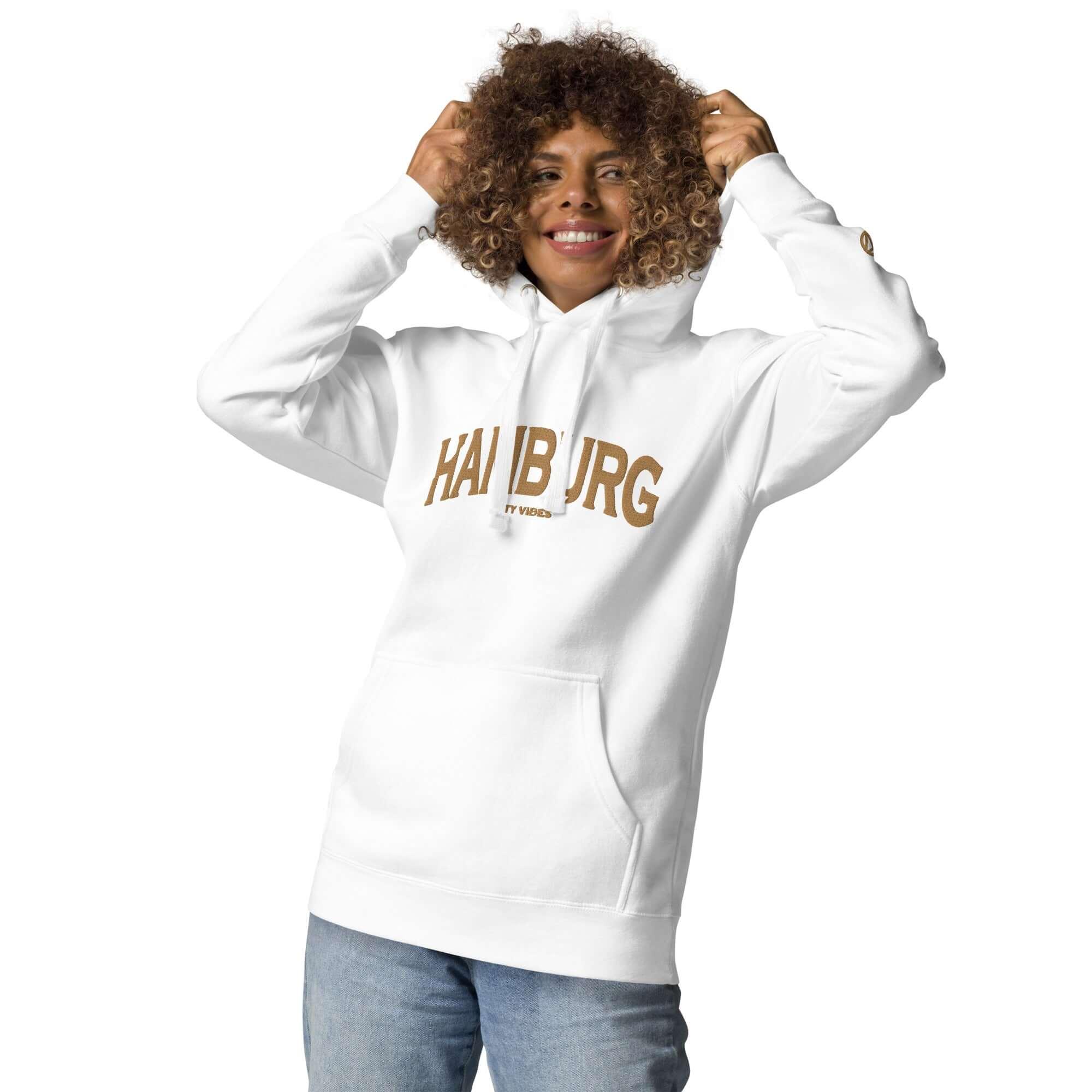 VIBES Hoodie Unisex | HAMBURG bestickt (Weiß/Gold) - Time Of Vibes
