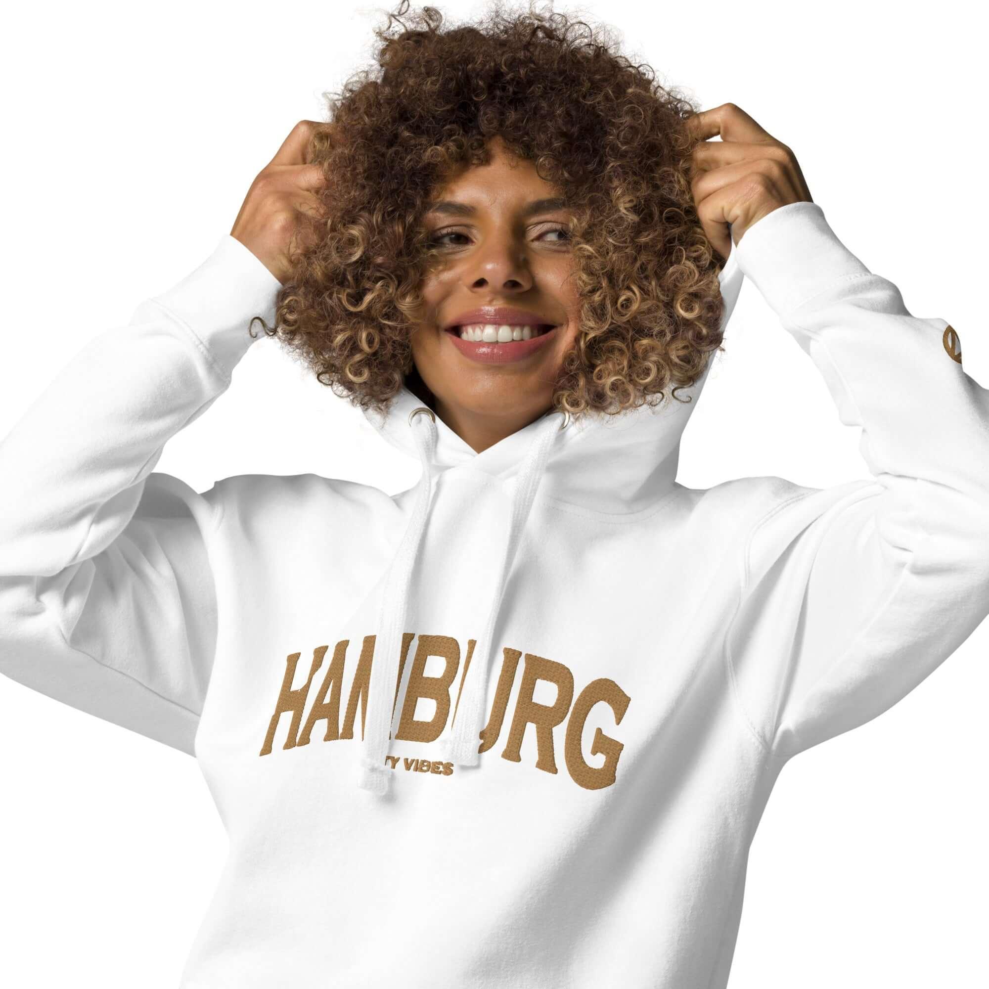 VIBES Hoodie Unisex | HAMBURG bestickt (Weiß/Gold) - Time Of Vibes