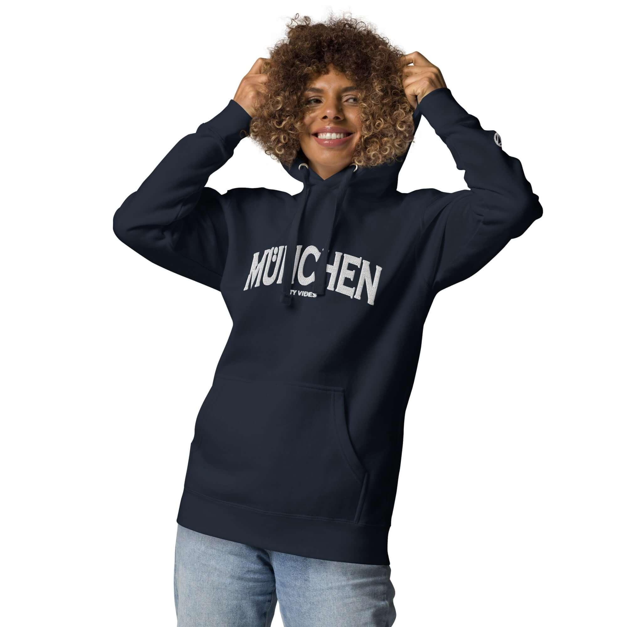 VIBES Hoodie Unisex | MÜNCHEN bestickt (Navy/Weiß) - Time Of Vibes