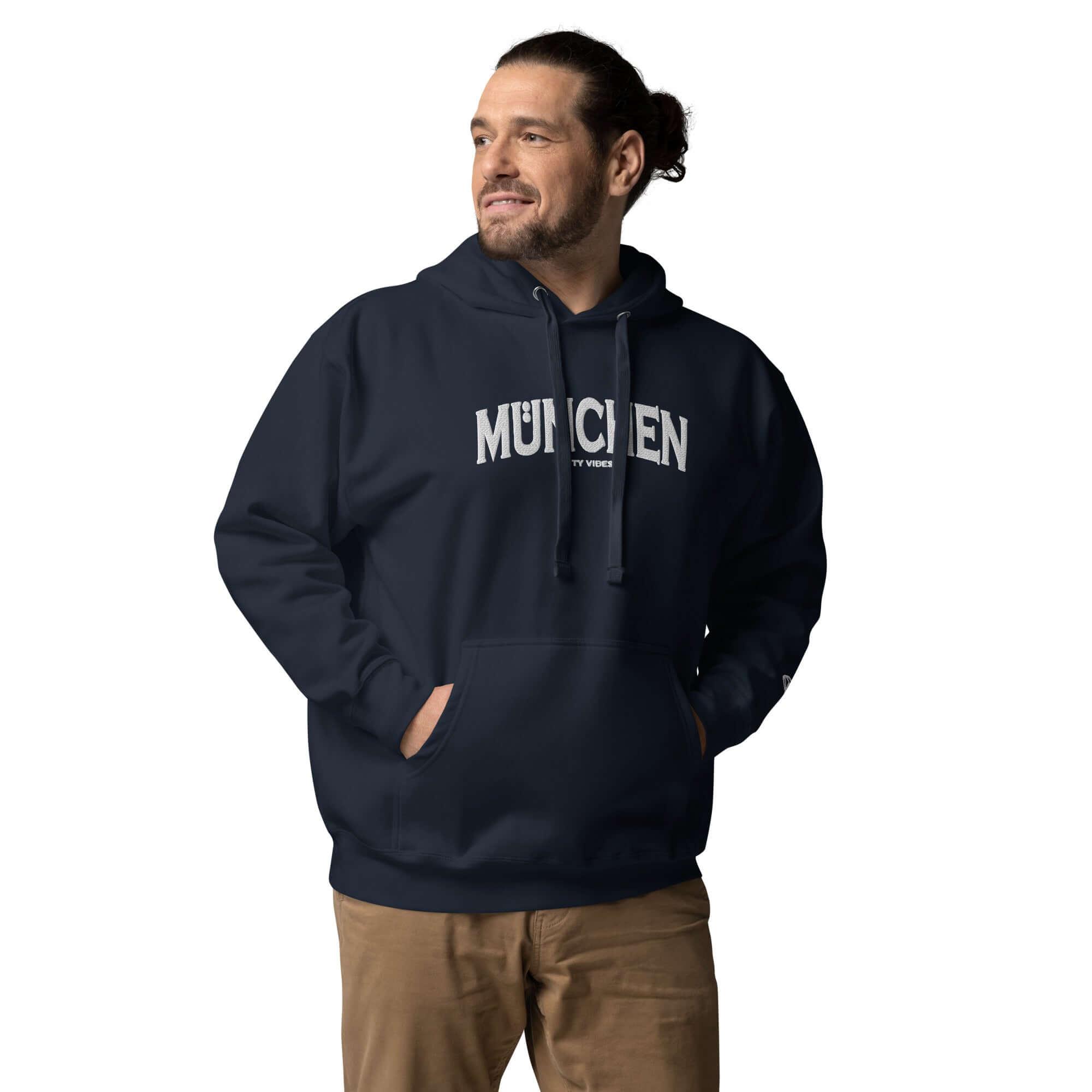 VIBES Hoodie Unisex | MÜNCHEN bestickt (Navy/Weiß) - Time Of Vibes