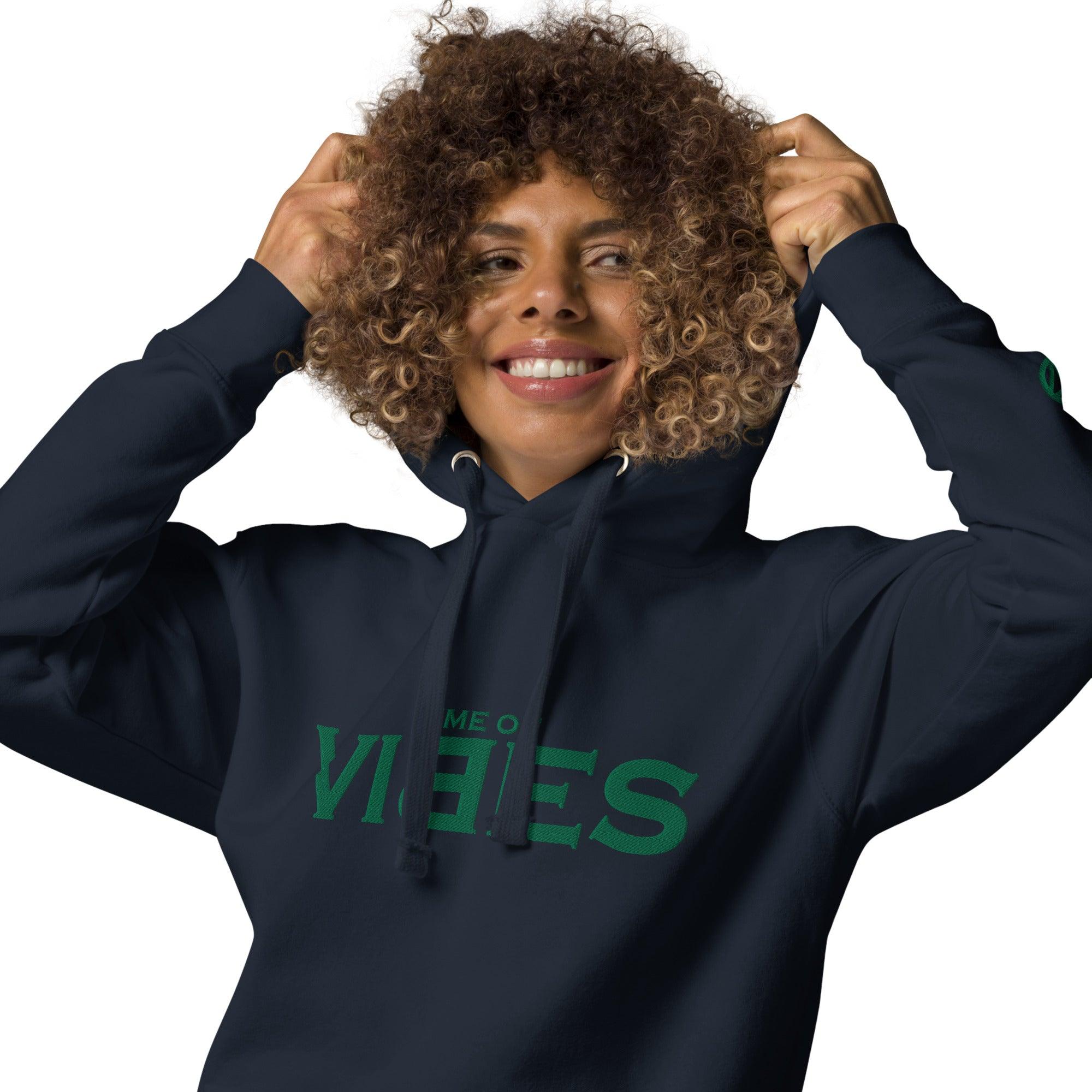 VIBES Hoodie bestickt Unisex (Navy/Grün) - Time Of Vibes
