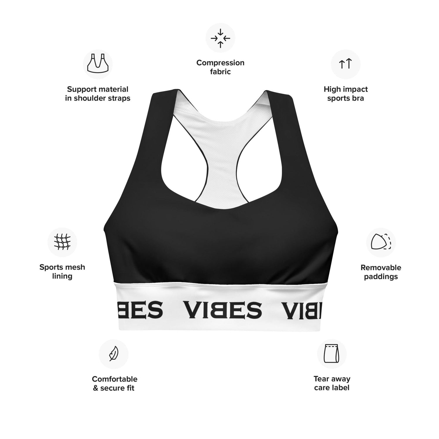 VIBES Langer Sport BH (Schwarz/Weiß) - Time Of Vibes