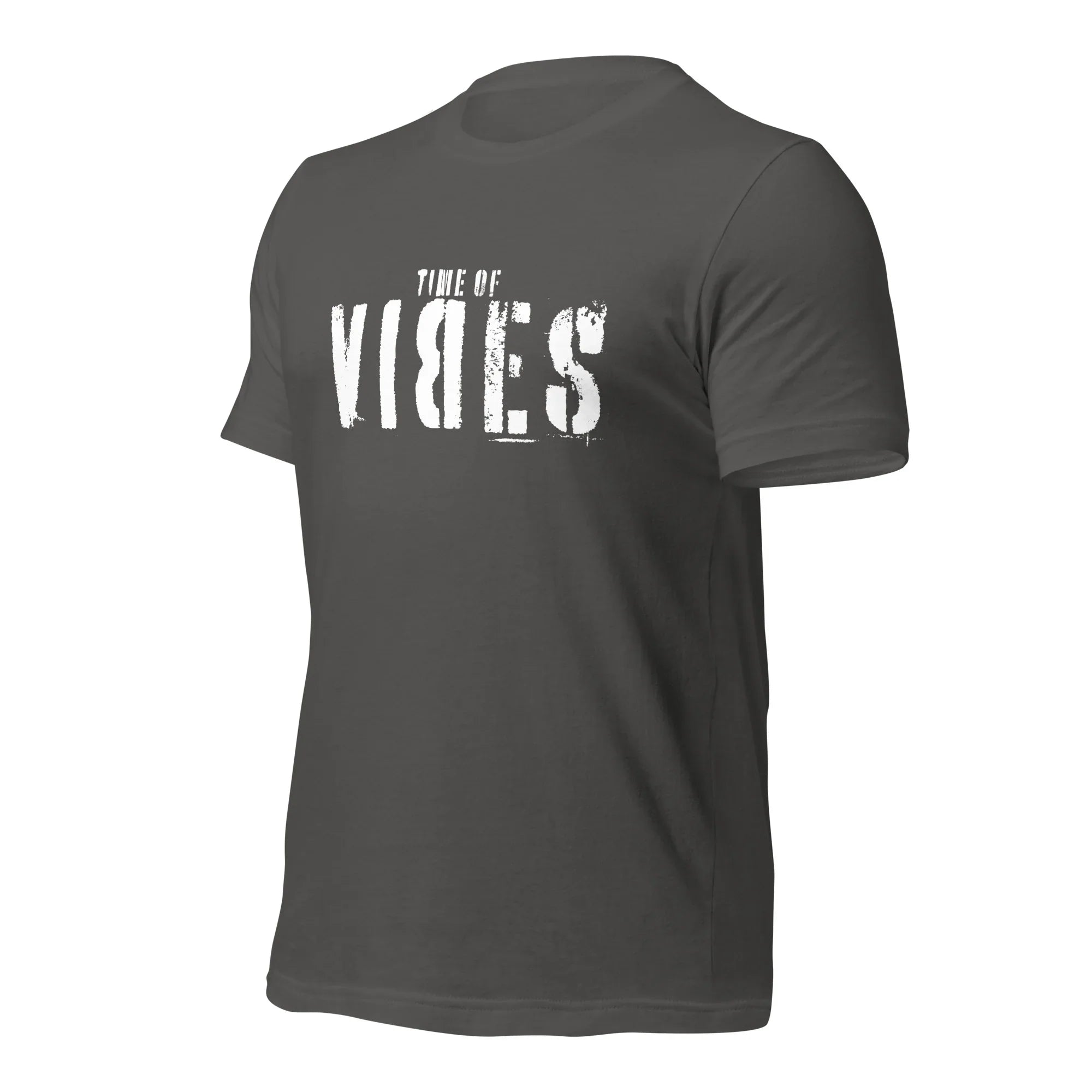 Graues VIBES T-Shirt mit weißem Time of Vibes Schriftzug, Vorderansicht