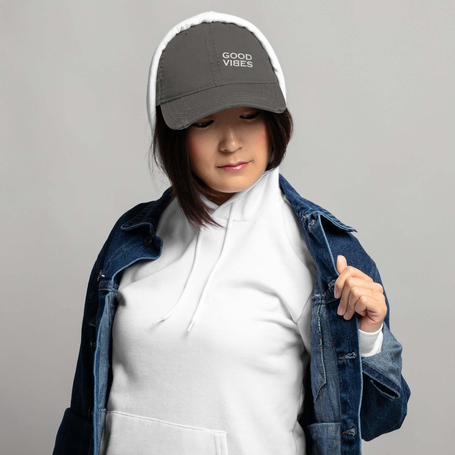 VIBES Baseball Mütze im Used-Look (Grau) - Time Of Vibes