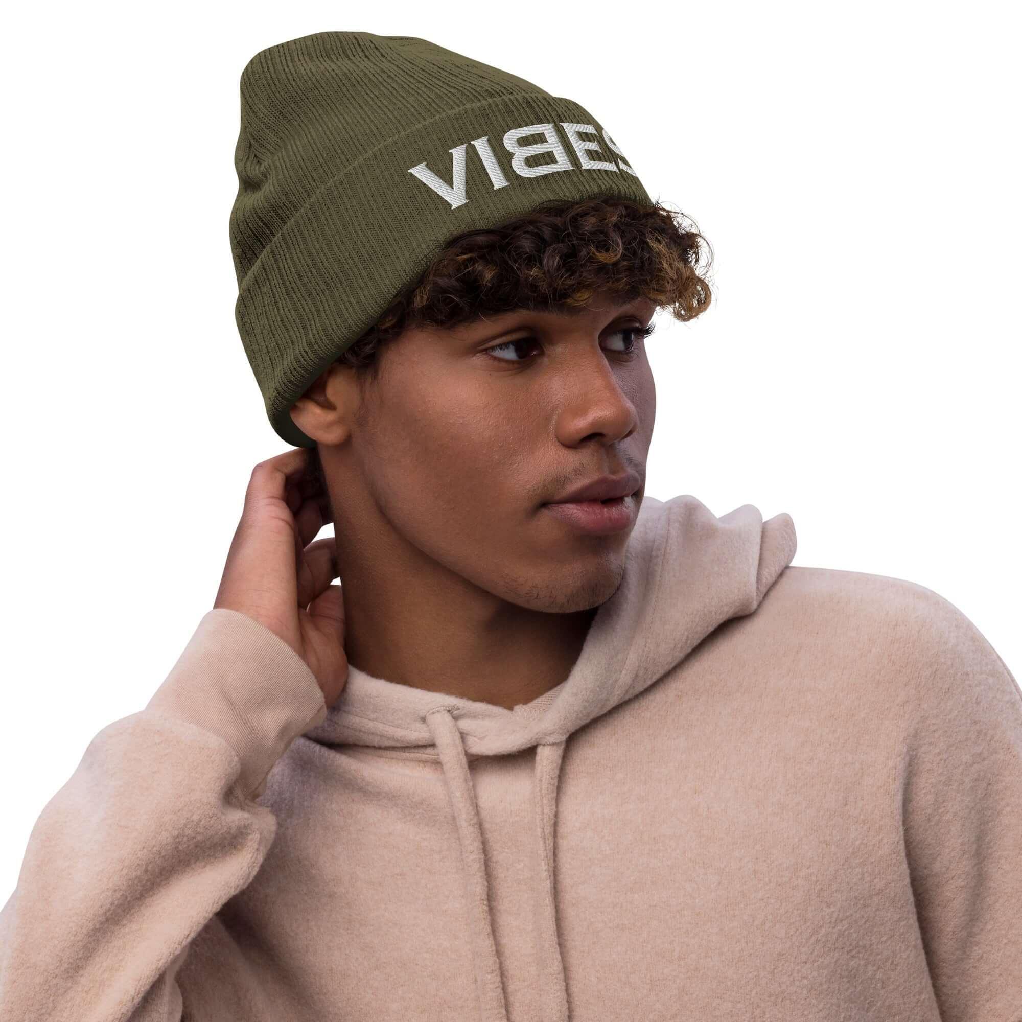VIBES Beanie - Strickmütze Unisex (Grün/Grau) - Time Of Vibes