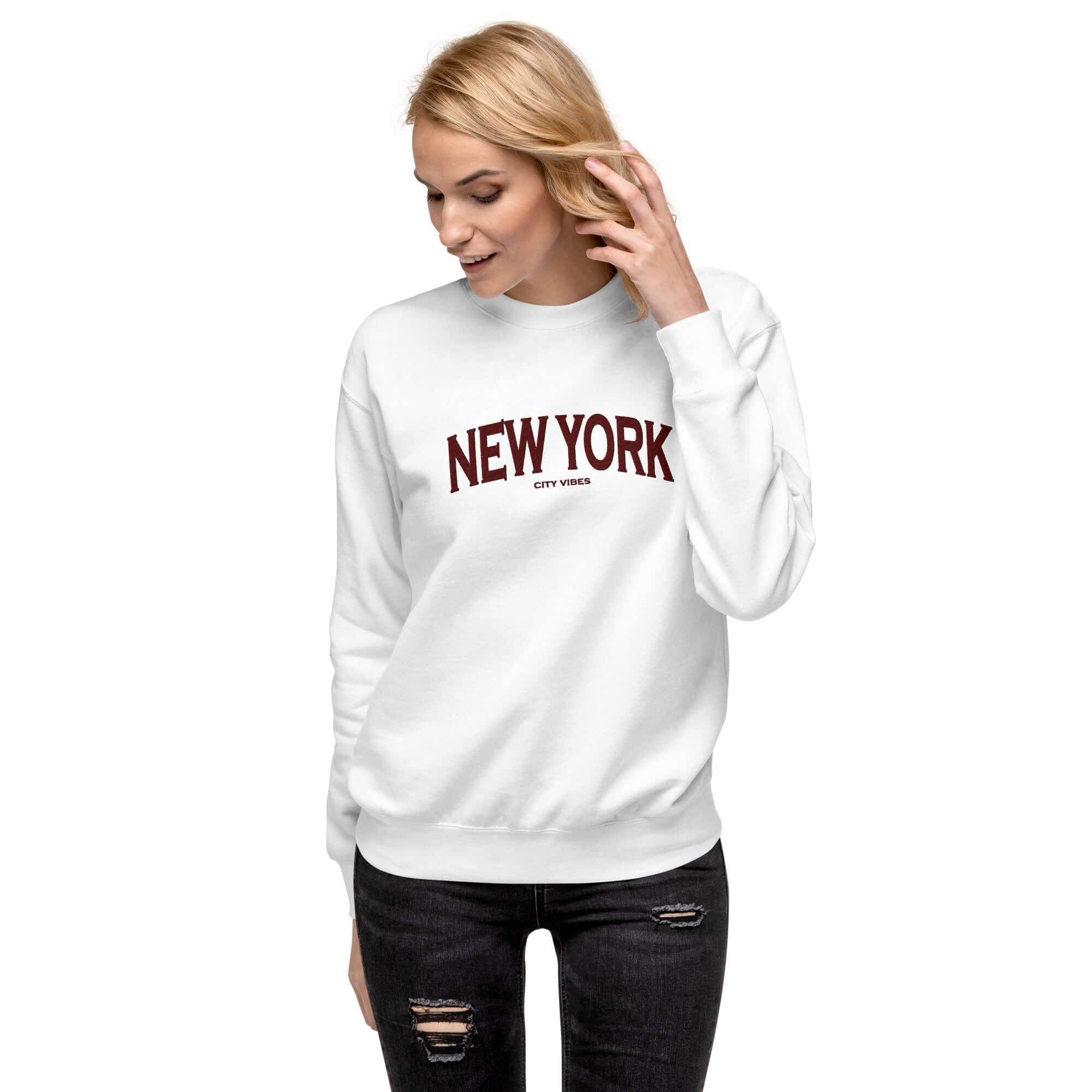 VIBES Premium Sweatshirt City | NEW YORK (Weiß/Braun) * Unisex - Time Of Vibes