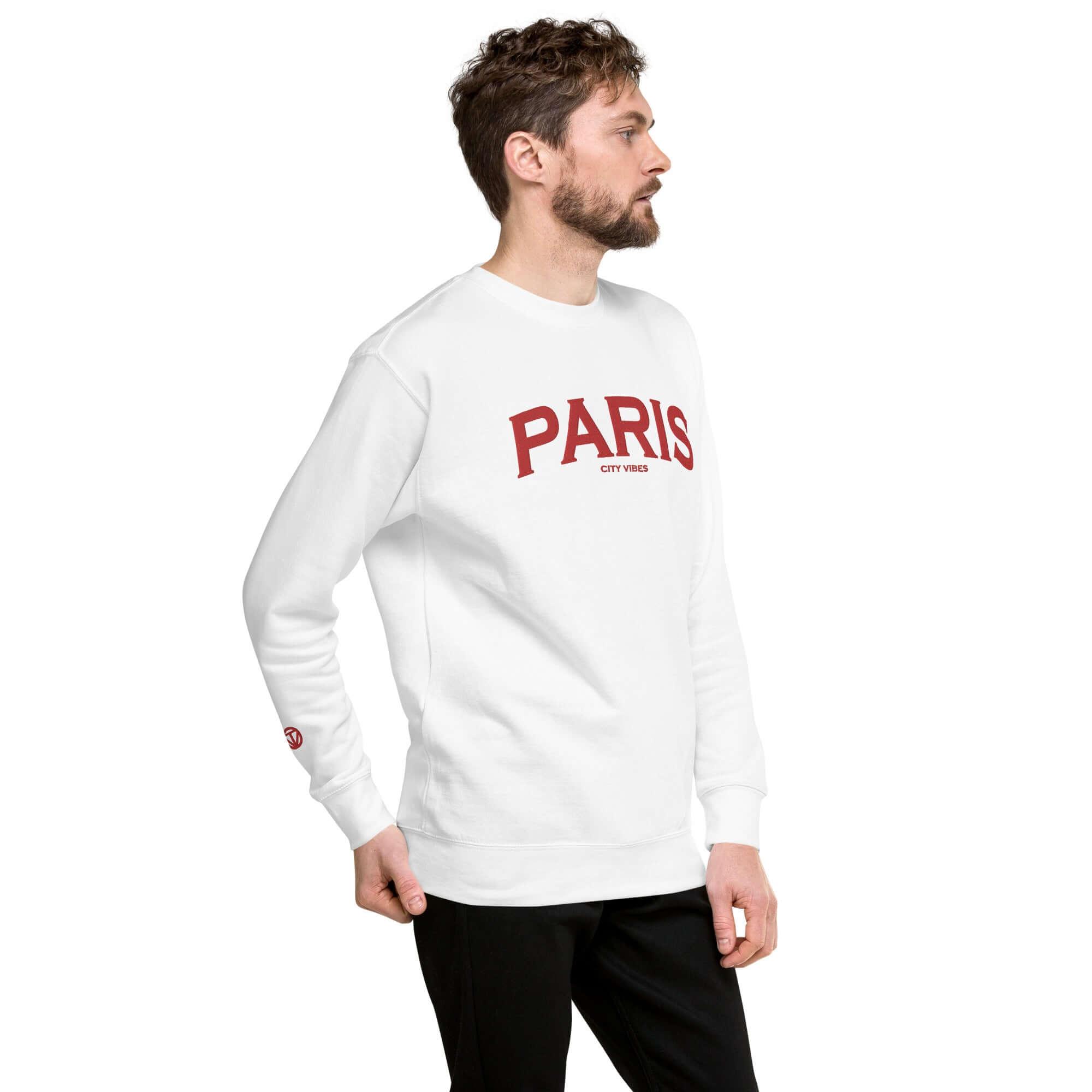 VIBES Premium Sweatshirt City | PARIS (Weiß/Rot) * Unisex - Time Of Vibes