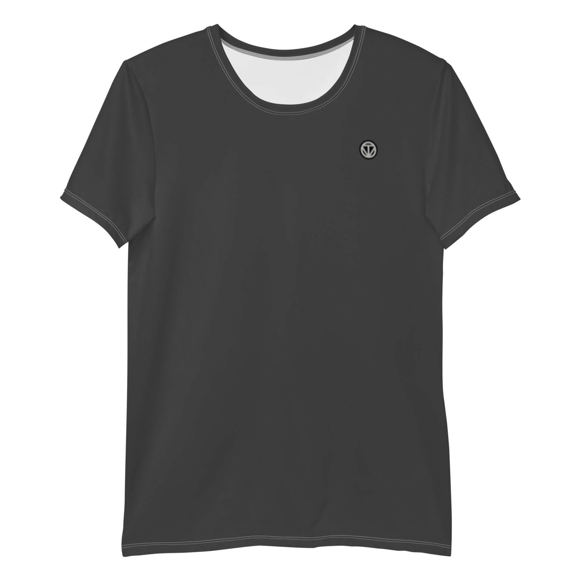 Schwarzes Herren Sport T-Shirt mit kurzem Arm, weißer Naht und kleinem Logo auf der Brust