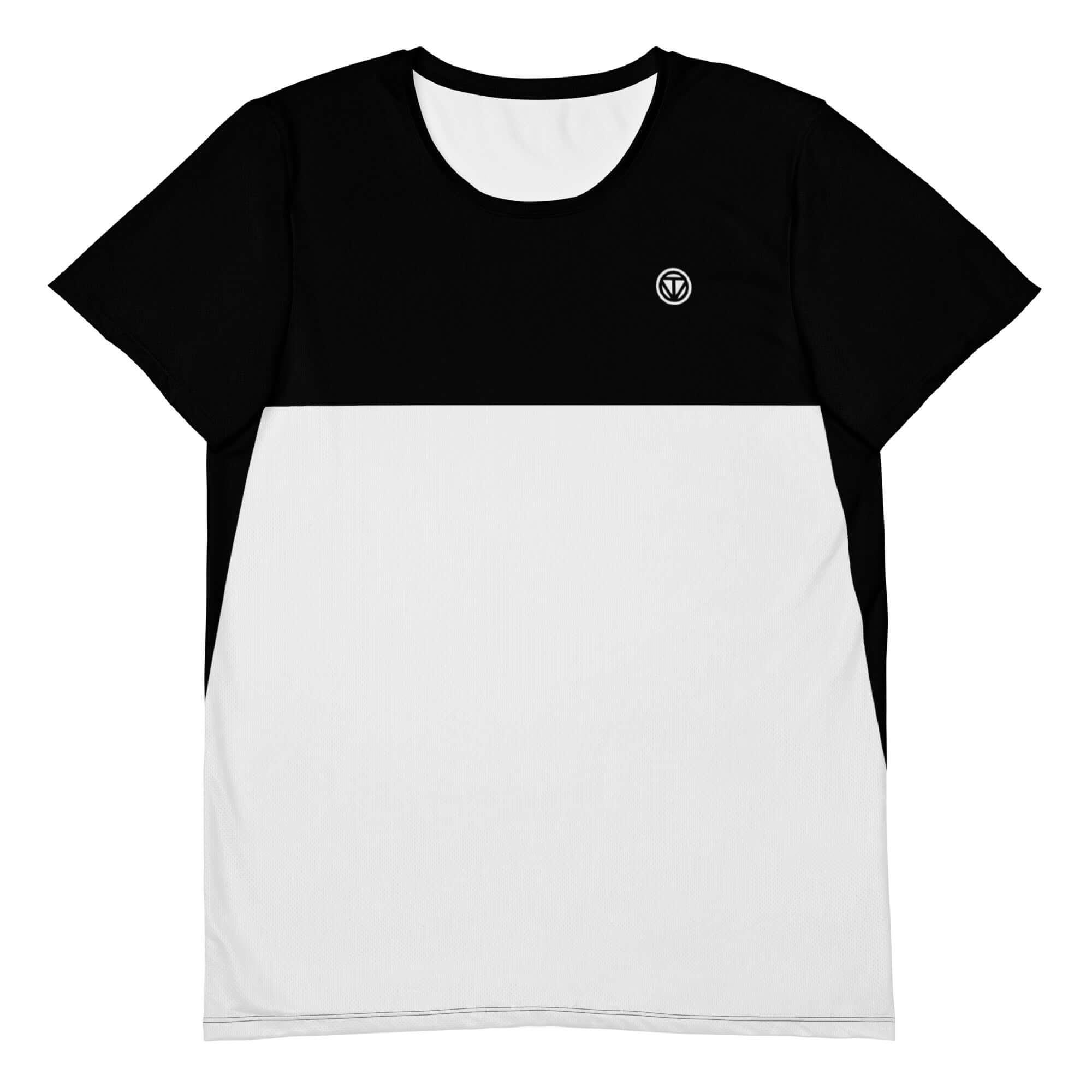 Schwarz-weißes Herren Sport T-Shirt mit Logo, modernes zweifarbiges Design