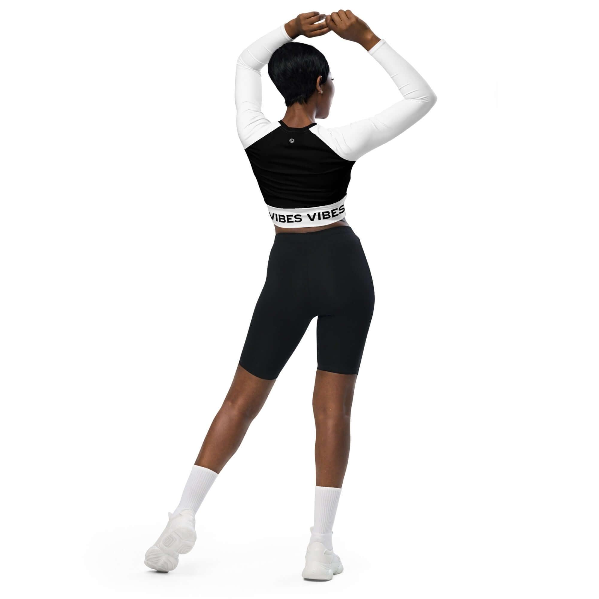 VIBES Langarm Crop-Top (Schwarz - Weiß) - Time Of Vibes