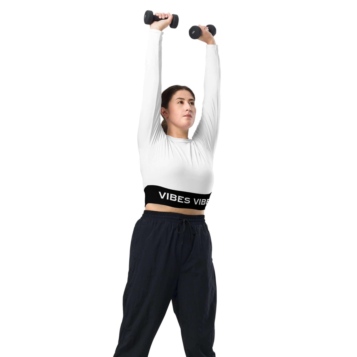 VIBES Langarm Crop-Top (Weiß - Schwarz) - Time Of Vibes