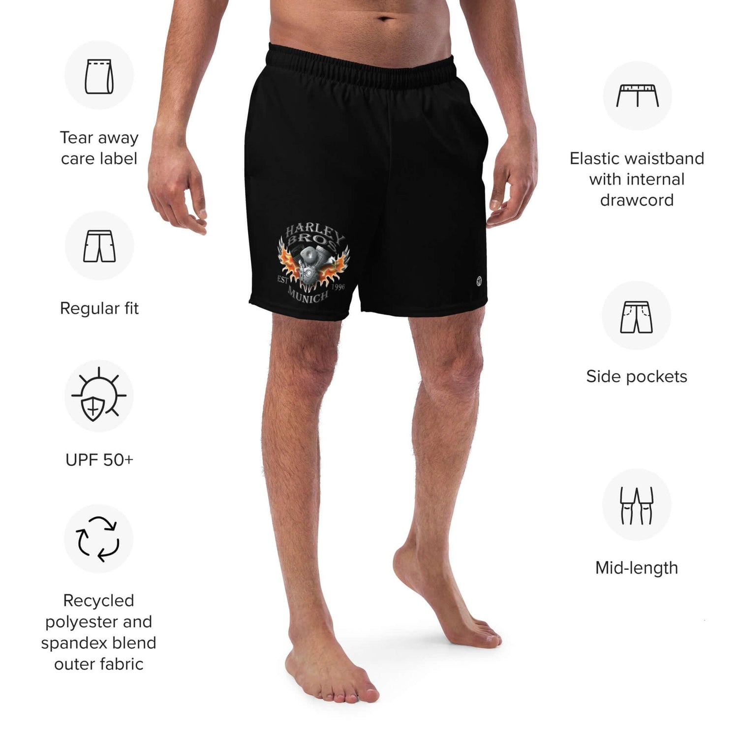 HARLEY BROS Herren Badehose 23 (Schwarz) - Time Of Vibes