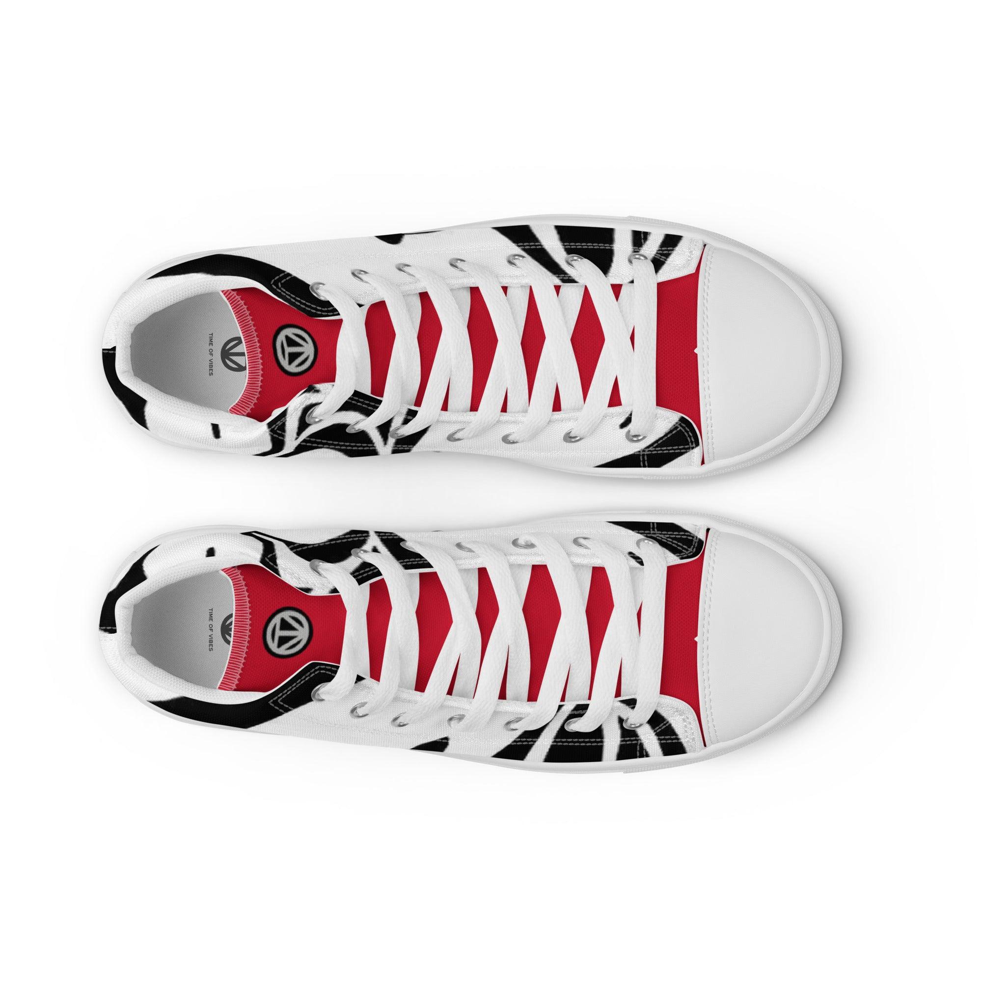 Herren High-Top Sneaker aus Canvas in Weiß, Rot und Schwarz, von oben auf weißem Hintergrund