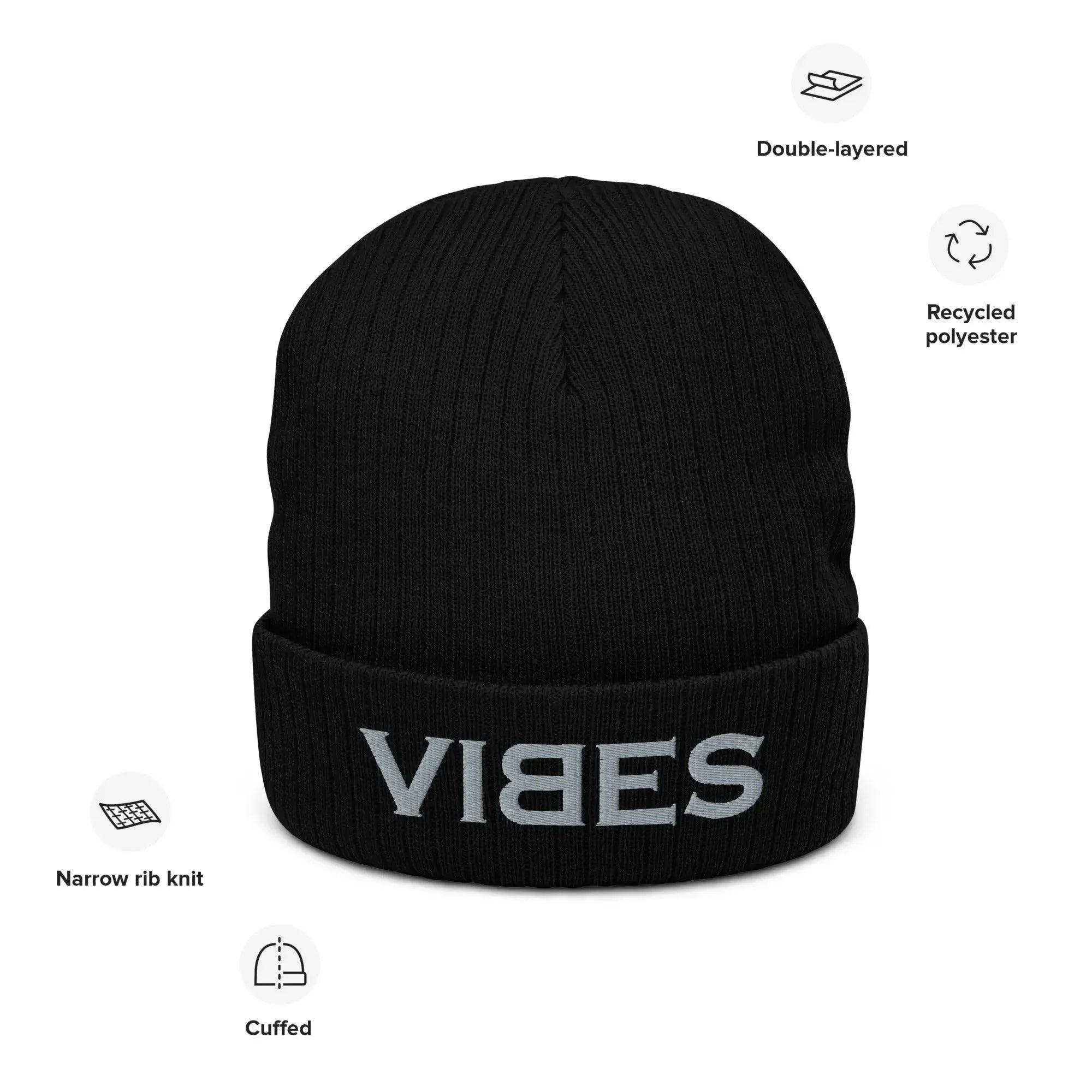 VIBES Beanie - Strickmütze Unisex (Schwarz/Grau) - Time Of Vibes