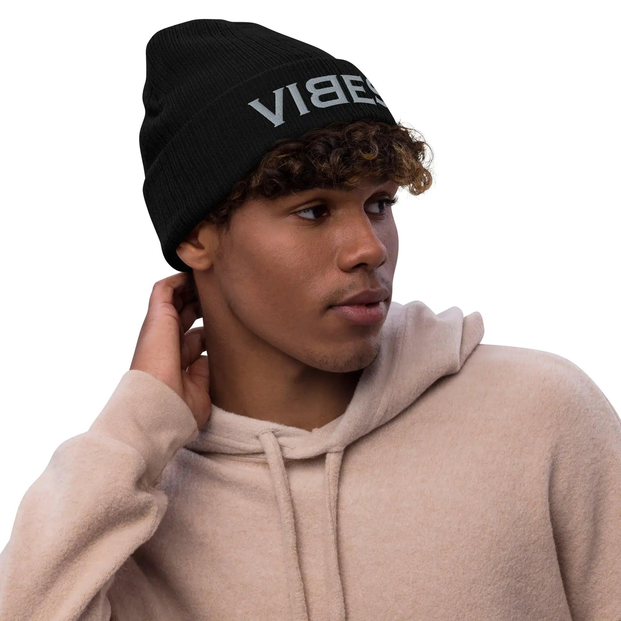 VIBES Beanie - Strickmütze Unisex (Schwarz/Grau) - Time Of Vibes