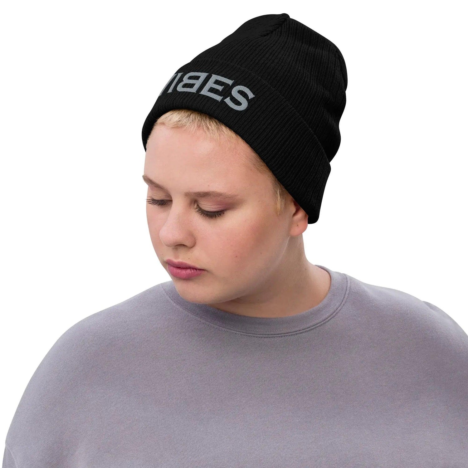 VIBES Beanie - Strickmütze Unisex (Schwarz/Grau) - Time Of Vibes