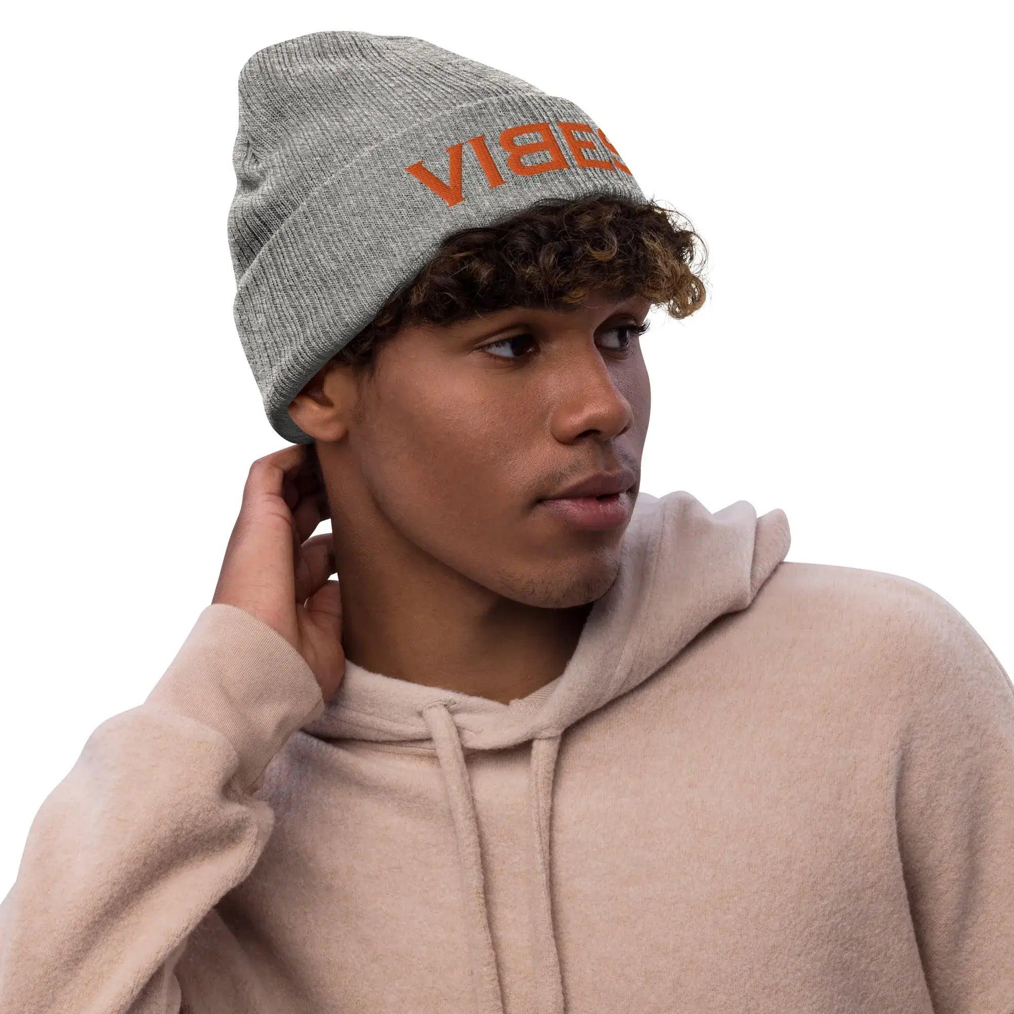 VIBES Beanie - Strickmütze Unisex (Grau/Orange) - Time Of Vibes