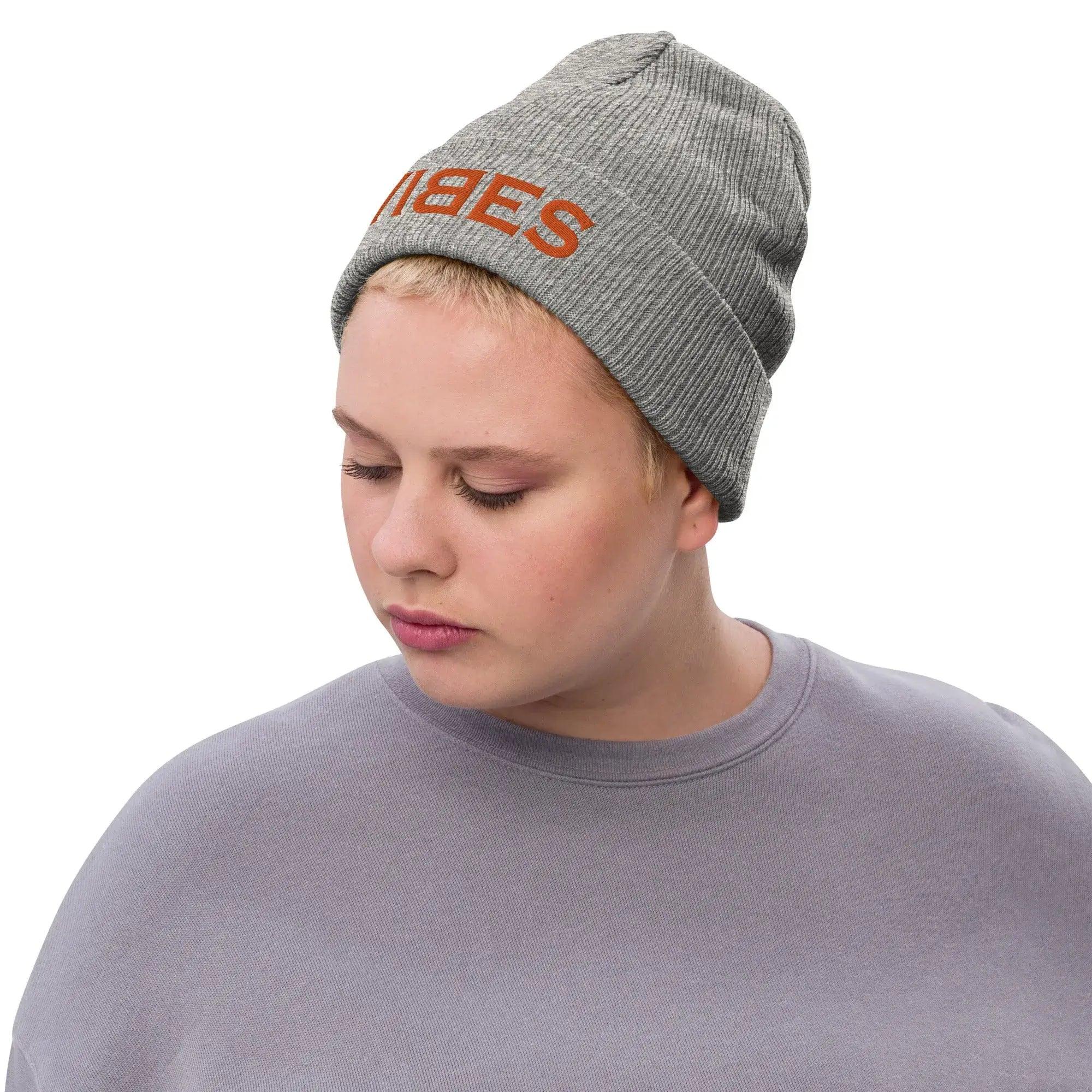 VIBES Beanie - Strickmütze Unisex (Grau/Orange) - Time Of Vibes