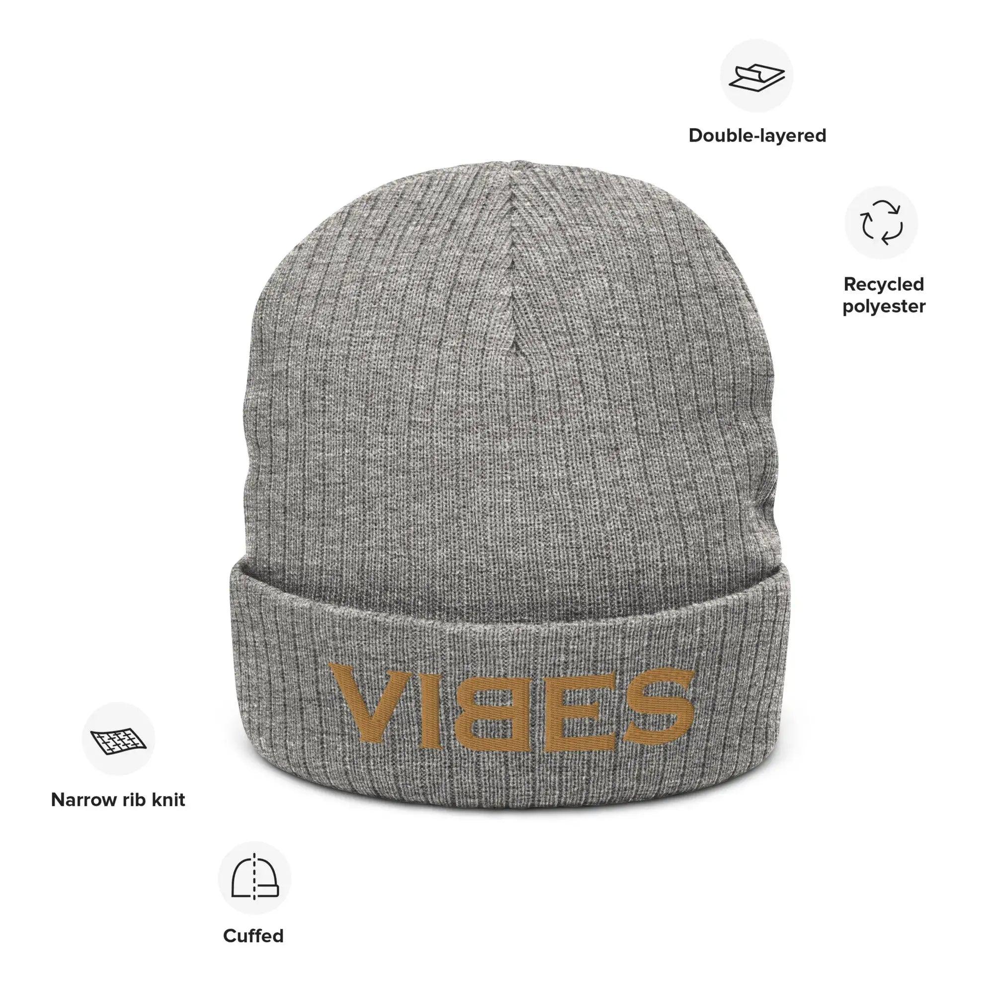 VIBES Beanie - Strickmütze Unisex (Grau/Gold) - Time Of Vibes
