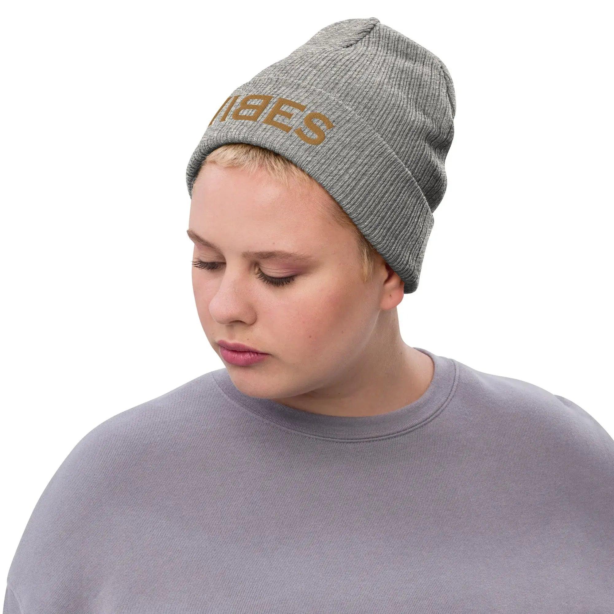 VIBES Beanie - Strickmütze Unisex (Grau/Gold) - Time Of Vibes