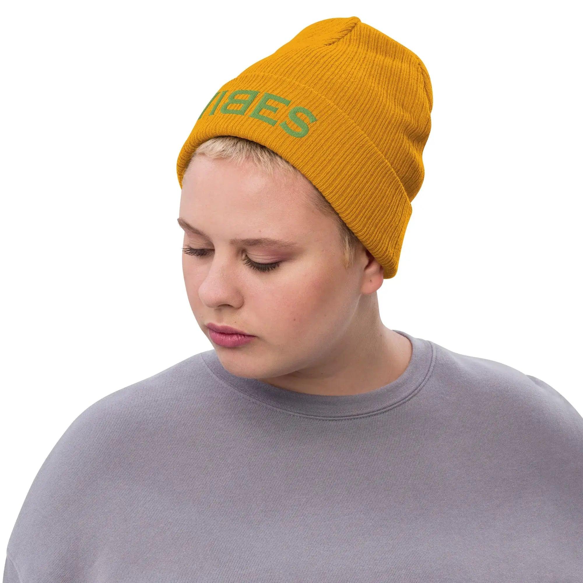 VIBES Beanie - Strickmütze Unisex (Orange/Grün) - Time Of Vibes