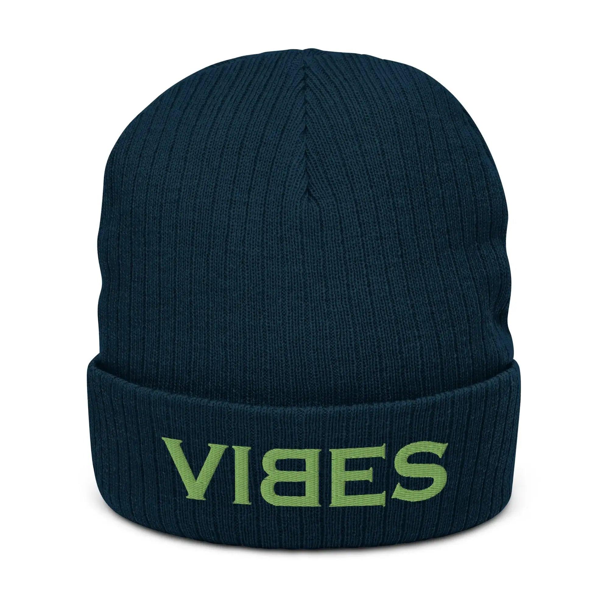 VIBES Beanie - Strickmütze Unisex (Dunkelblau/Grün) - Time Of Vibes