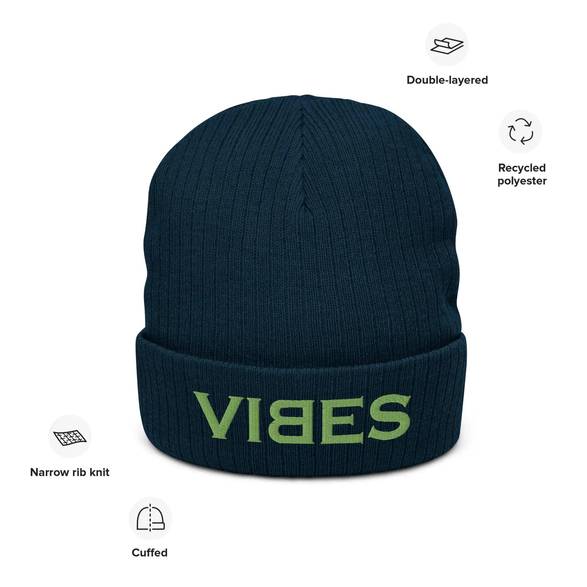 VIBES Beanie - Strickmütze Unisex (Dunkelblau/Grün) - Time Of Vibes