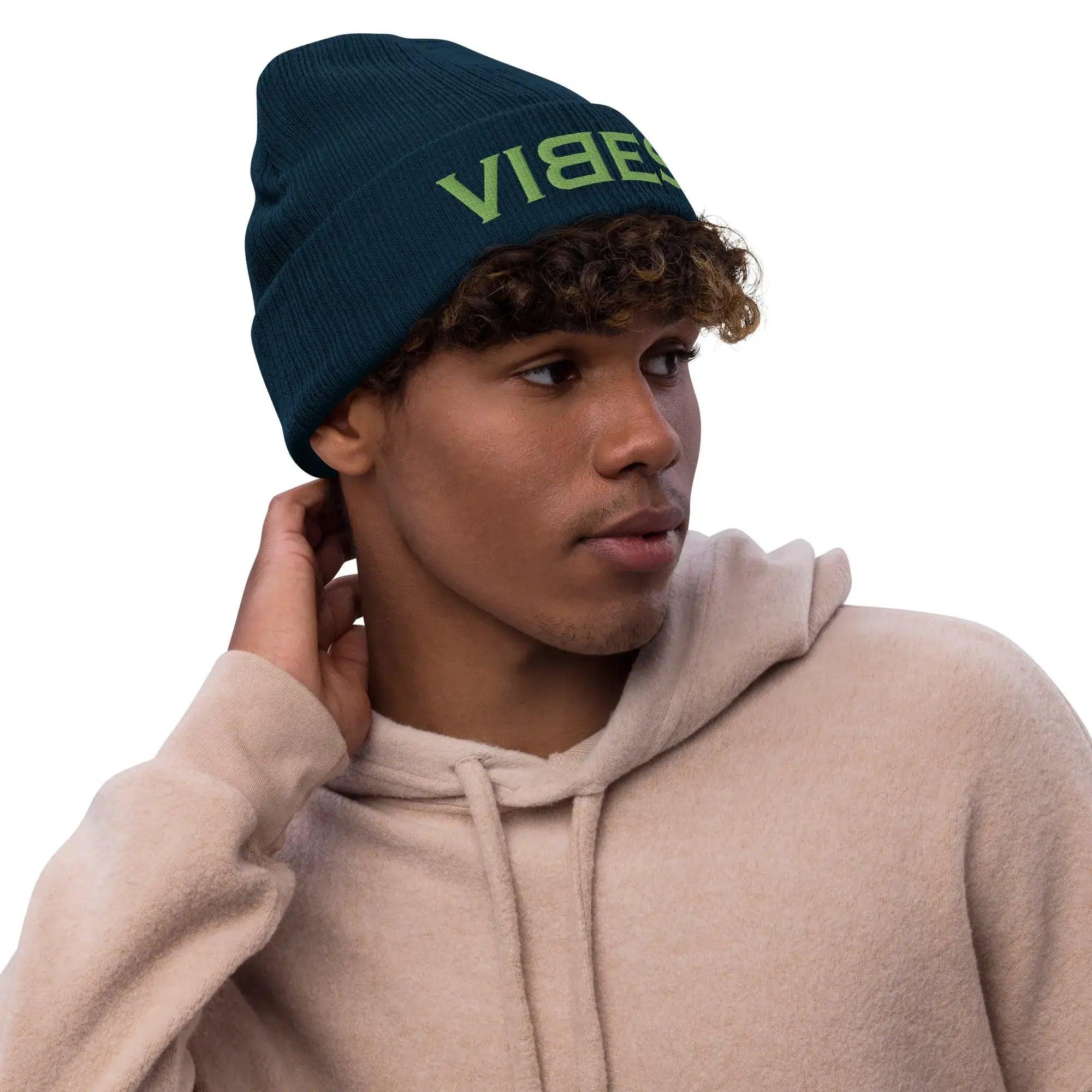 VIBES Beanie - Strickmütze Unisex (Dunkelblau/Grün) - Time Of Vibes