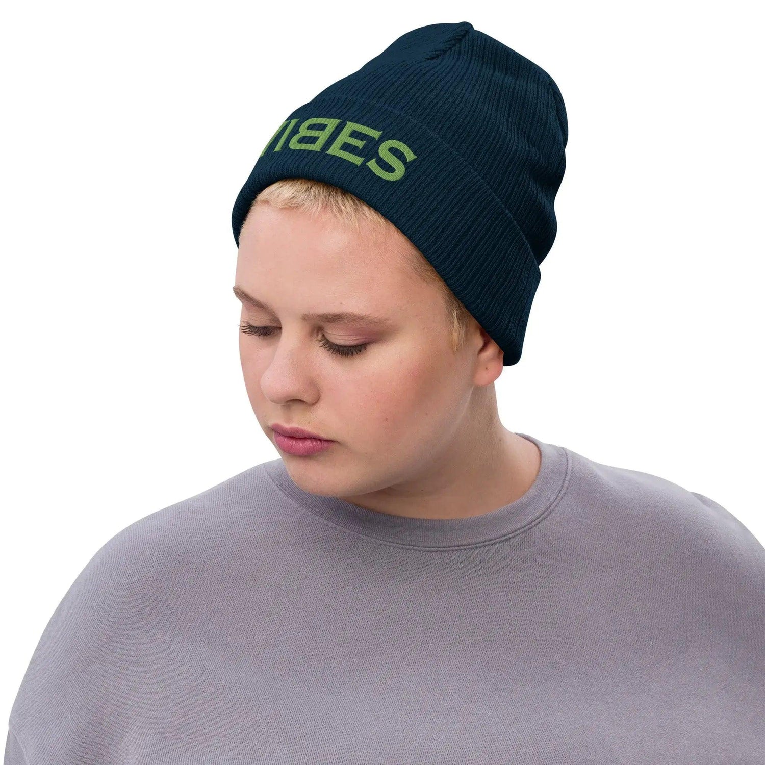 VIBES Beanie - Strickmütze Unisex (Dunkelblau/Grün) - Time Of Vibes