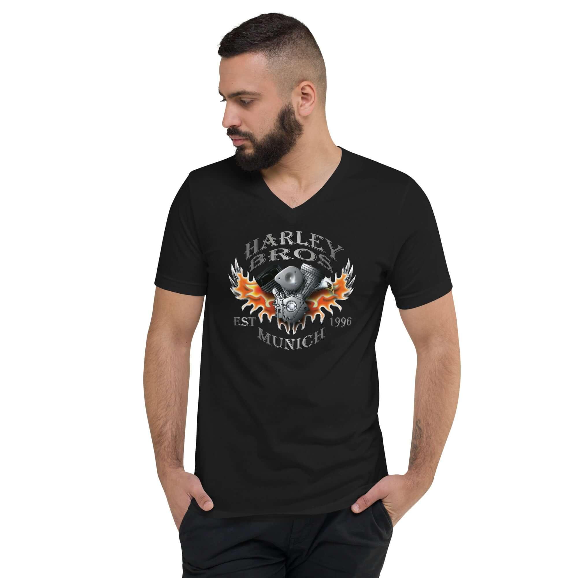HARLEY BROS V-Neck T-Shirt 23 (Schwarz) - Time Of Vibes