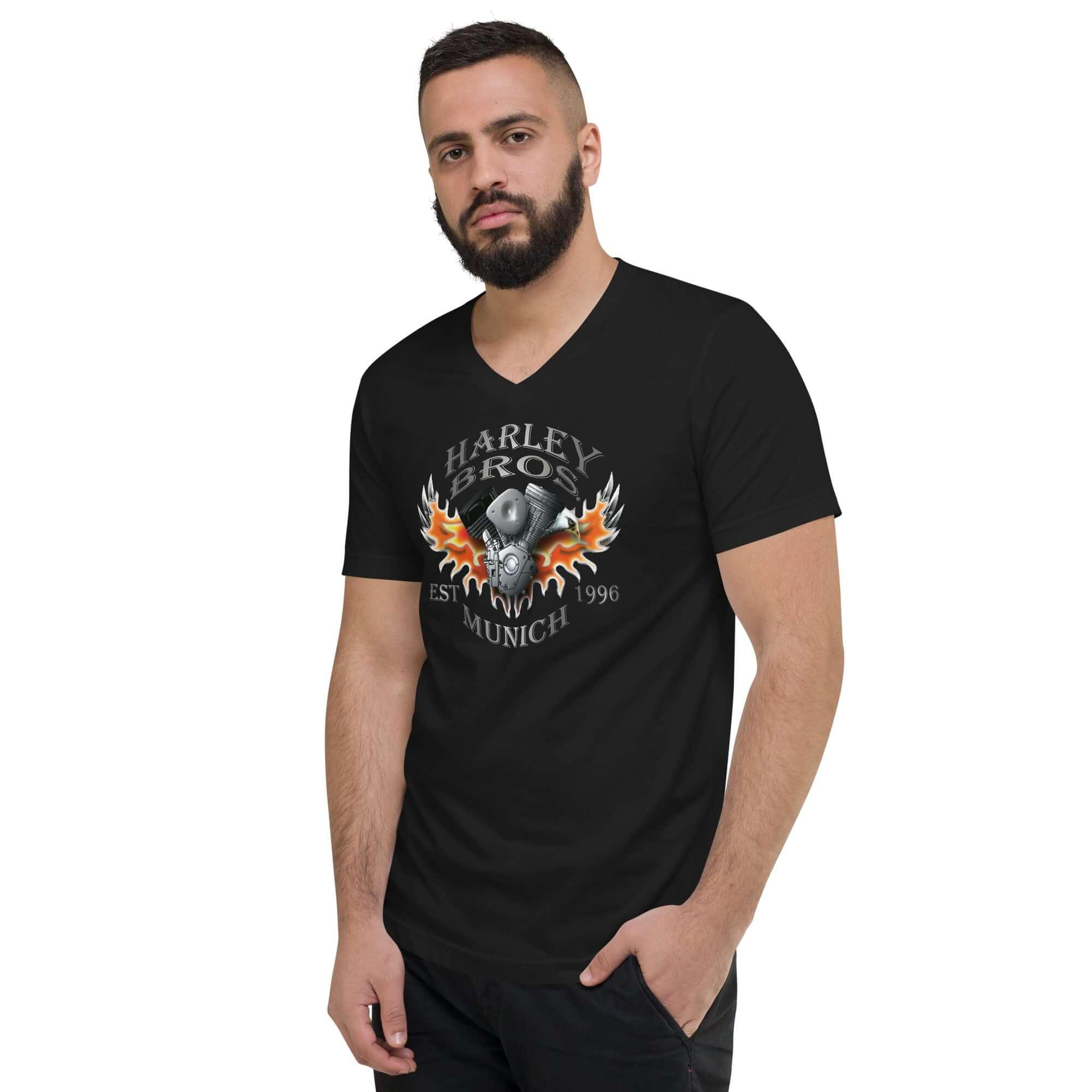 HARLEY BROS V-Neck T-Shirt 23 (Schwarz) - Time Of Vibes