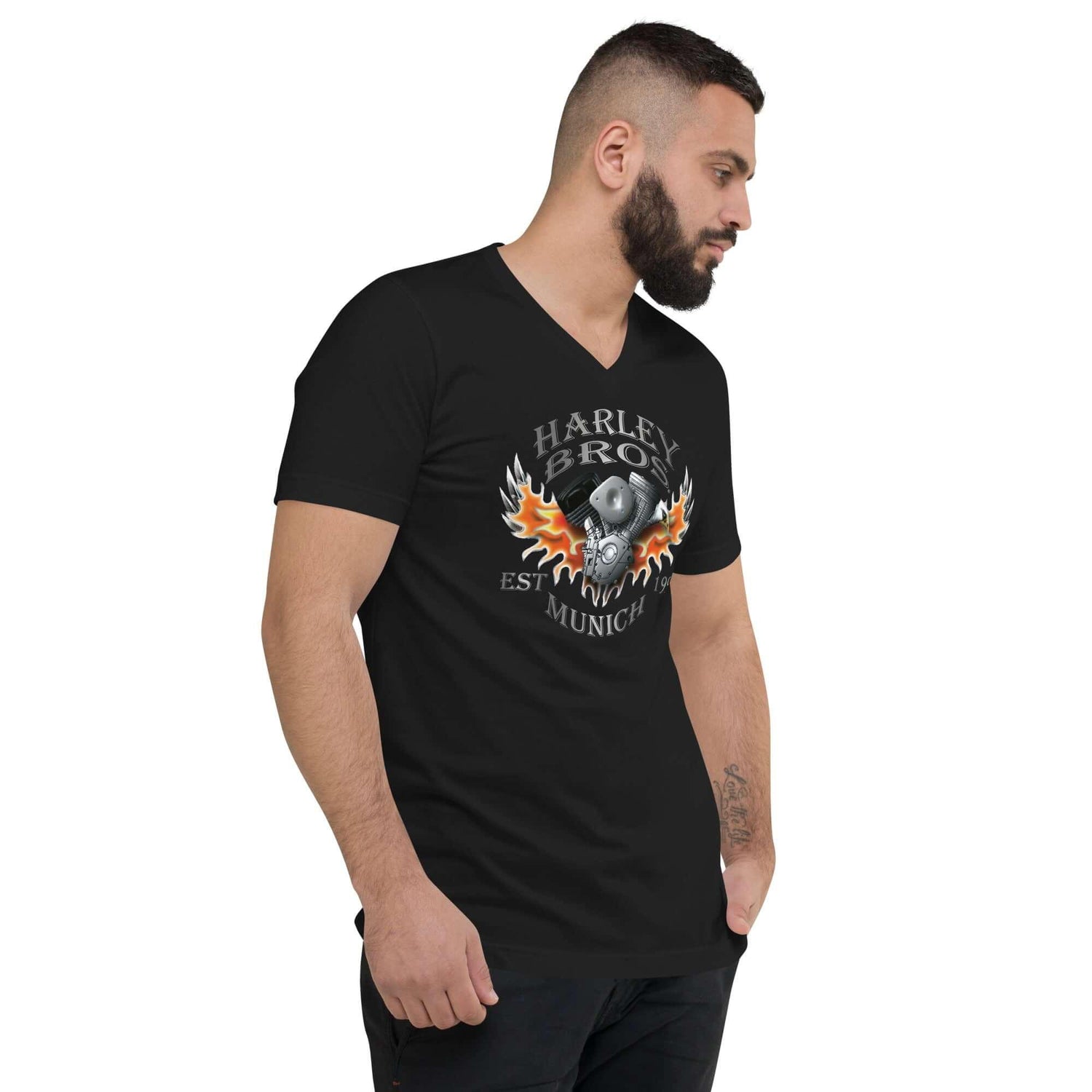 HARLEY BROS V-Neck T-Shirt 23 (Schwarz) - Time Of Vibes