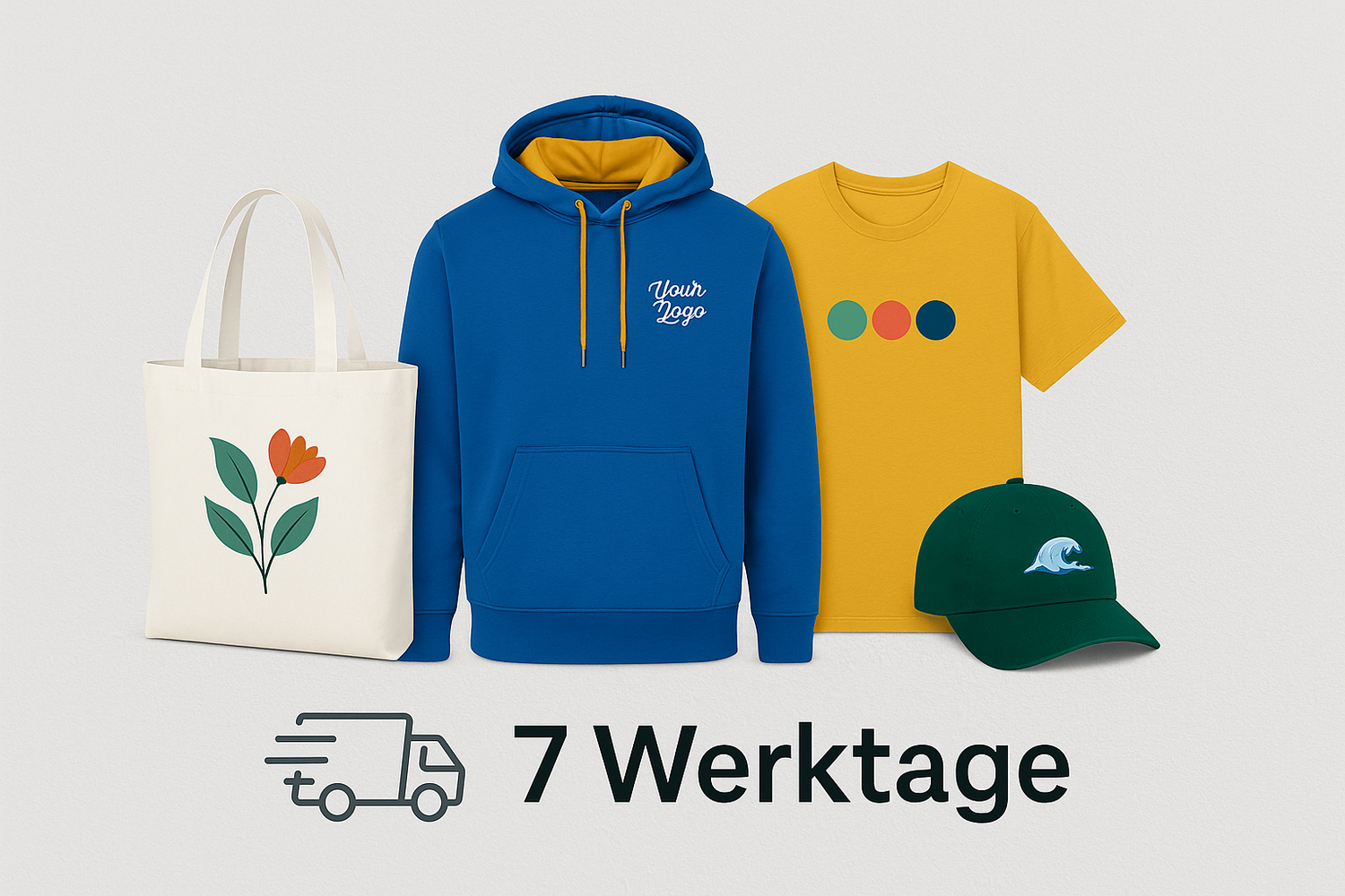 Teamwear Set mit Hoodie, T-Shirt, Cap und Stofftasche, Lieferzeit 7 Werktage