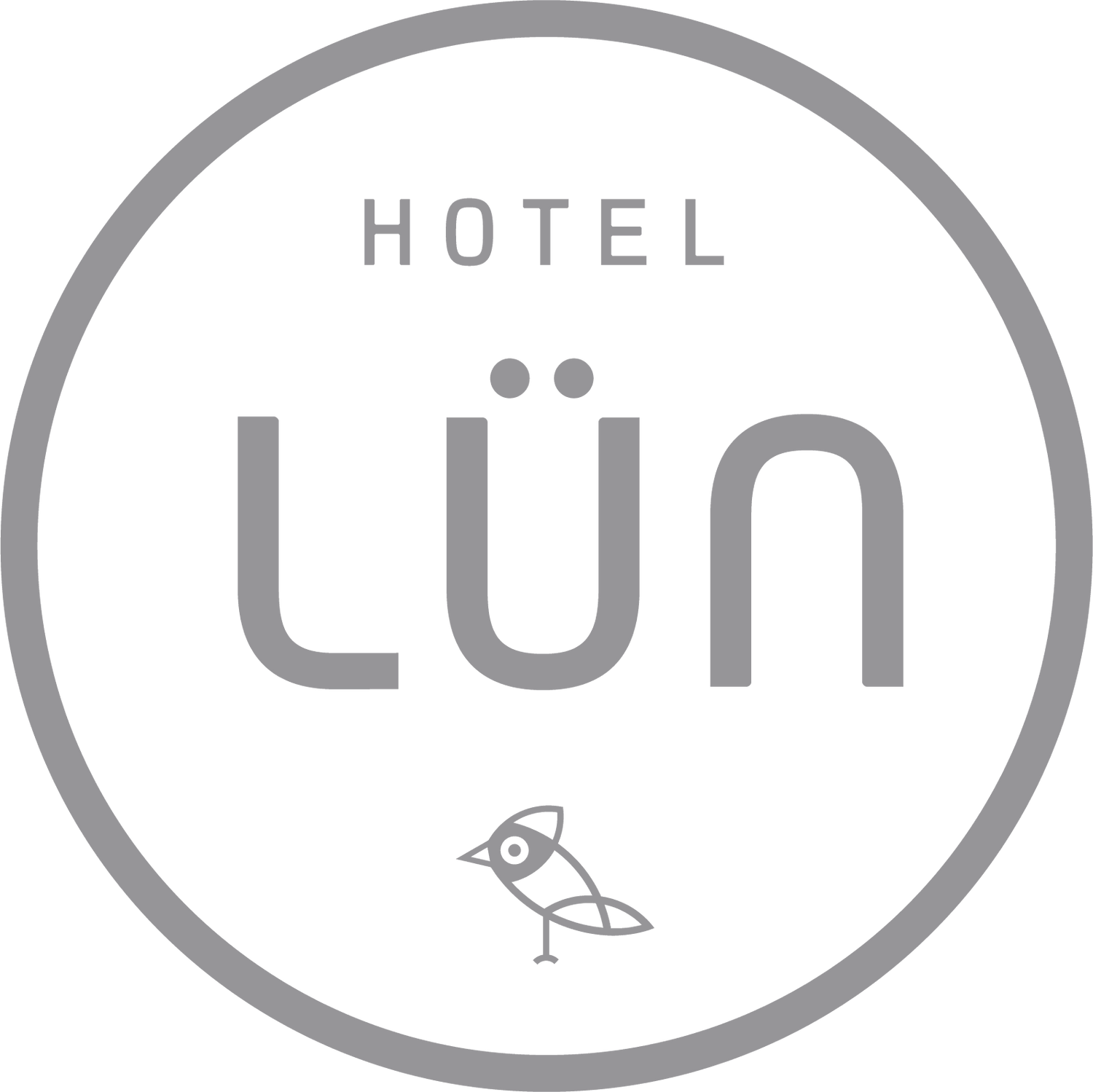 Hotel Lün Logo in Blau mit Vogel und modernem Schriftzug, Branding Hotellogo