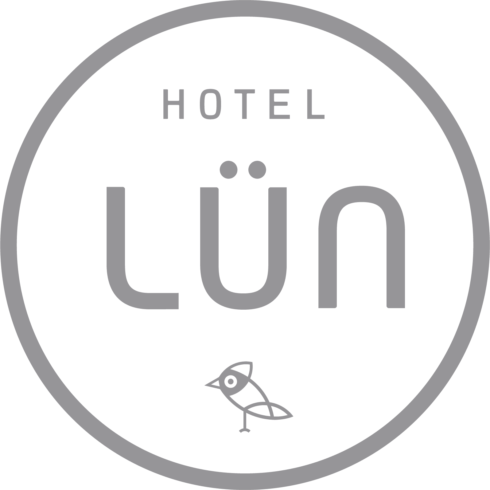 Hotel Lün Logo in Blau mit Vogel und modernem Schriftzug, Branding Hotellogo