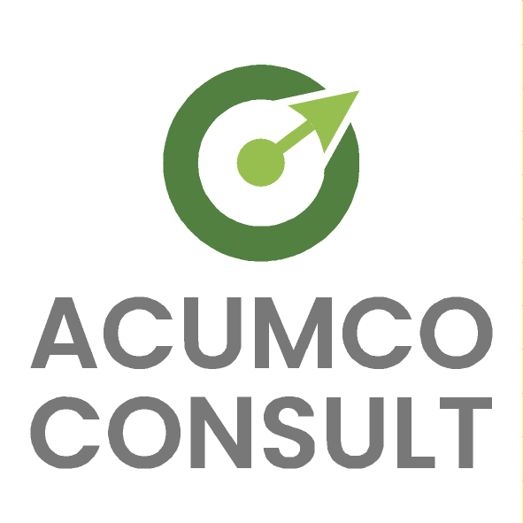 Acumco Consult Logo mit grünem Zielsymbol und grauer Schrift, Unternehmensberatung