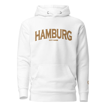 VIBES Hoodie Unisex | HAMBURG bestickt (Weiß/Gold) - Time Of Vibes