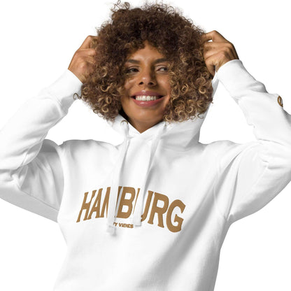 VIBES Hoodie Unisex | HAMBURG bestickt (Weiß/Gold) - Time Of Vibes