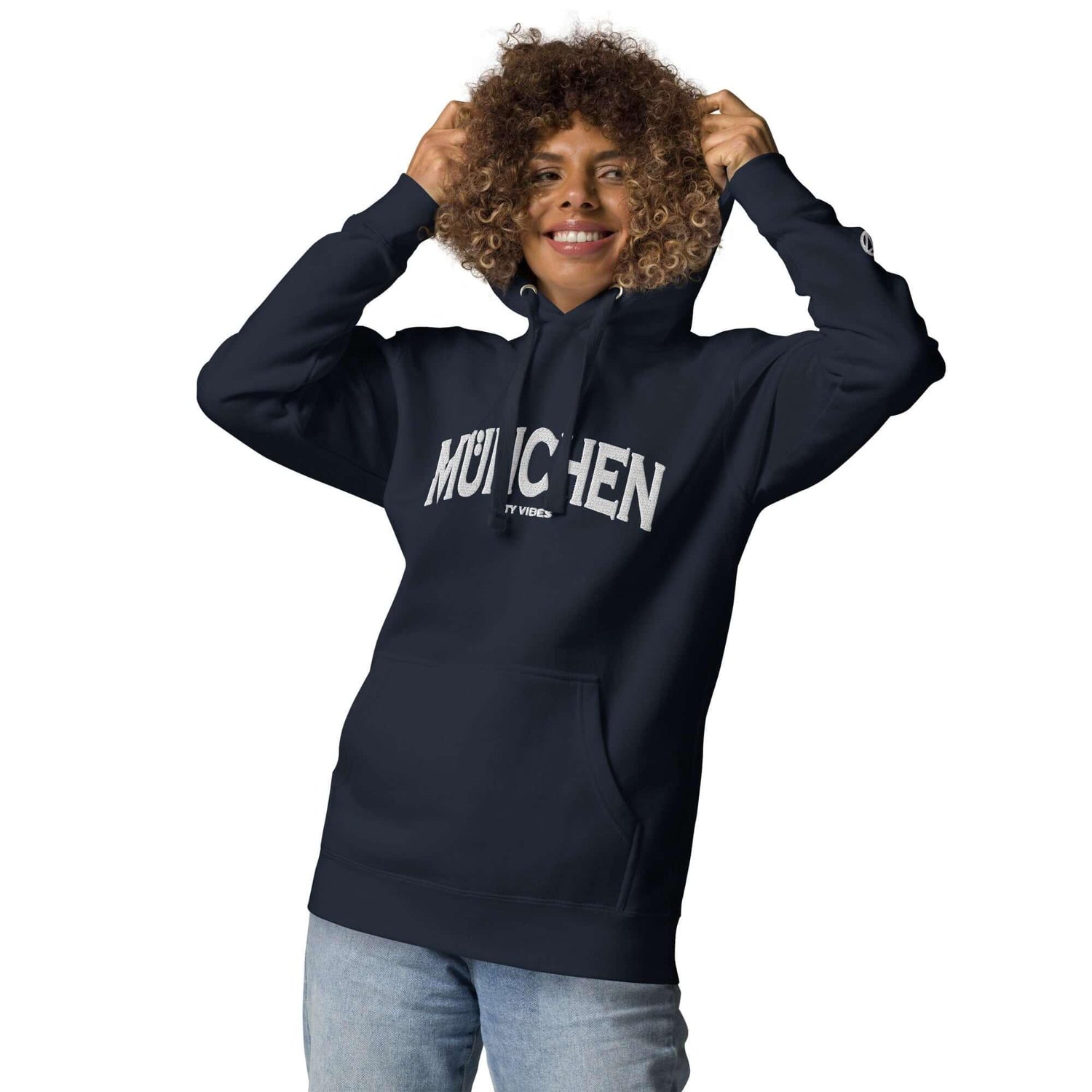 VIBES Hoodie Unisex | MÜNCHEN bestickt (Navy/Weiß) - Time Of Vibes