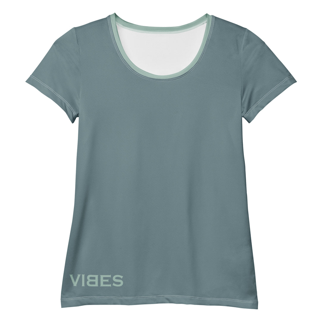 Damen Sport T-Shirt in Grau mit dezentem Vibes Schriftzug vorne, Rundhalsausschnitt