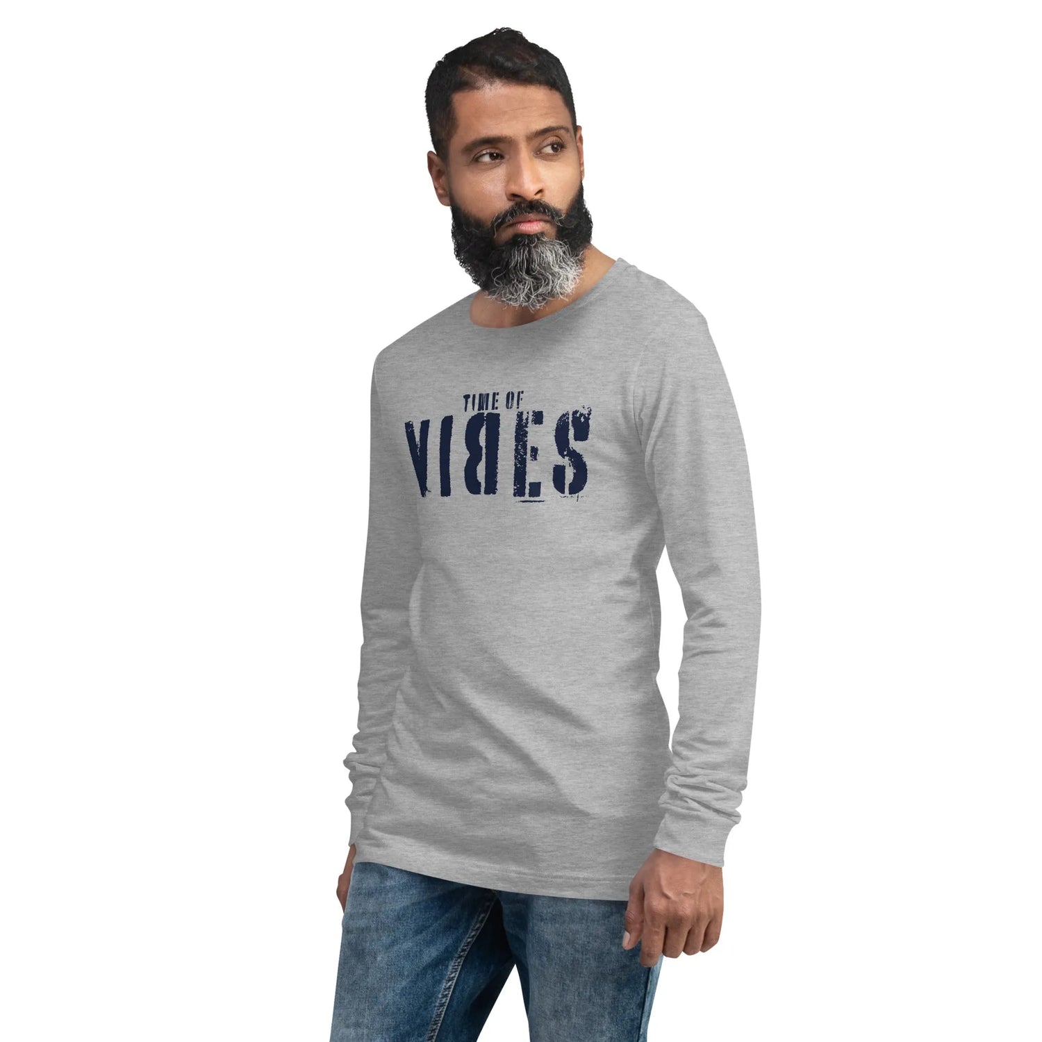 Herren Langarm Baumwoll T-Shirt VIBES (Grau/Blau)