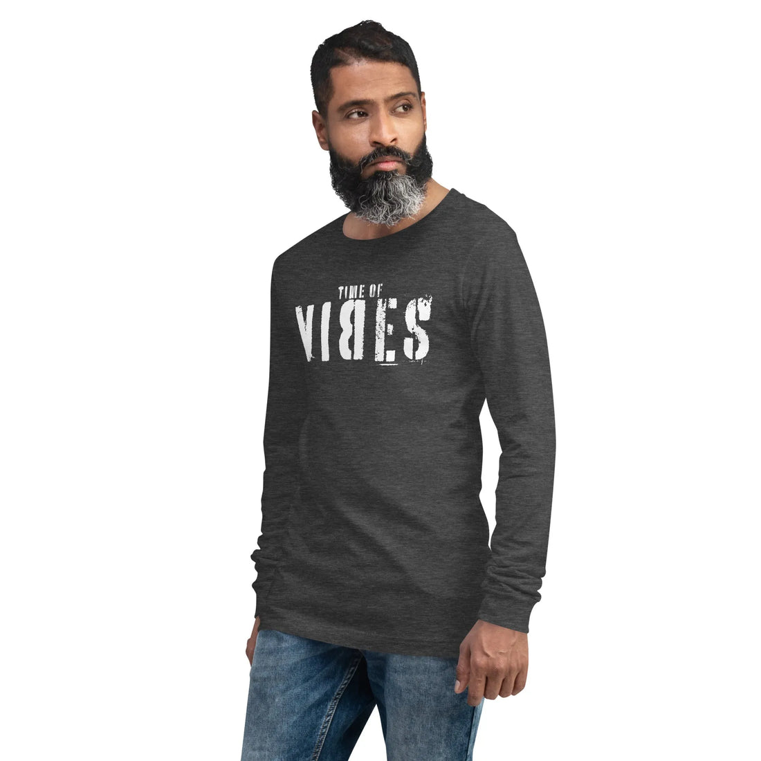 Langarm Baumwoll T-Shirt VIBES (Dunkelgrau/Weiß), Langarm T-Shirts, Time Of Vibes