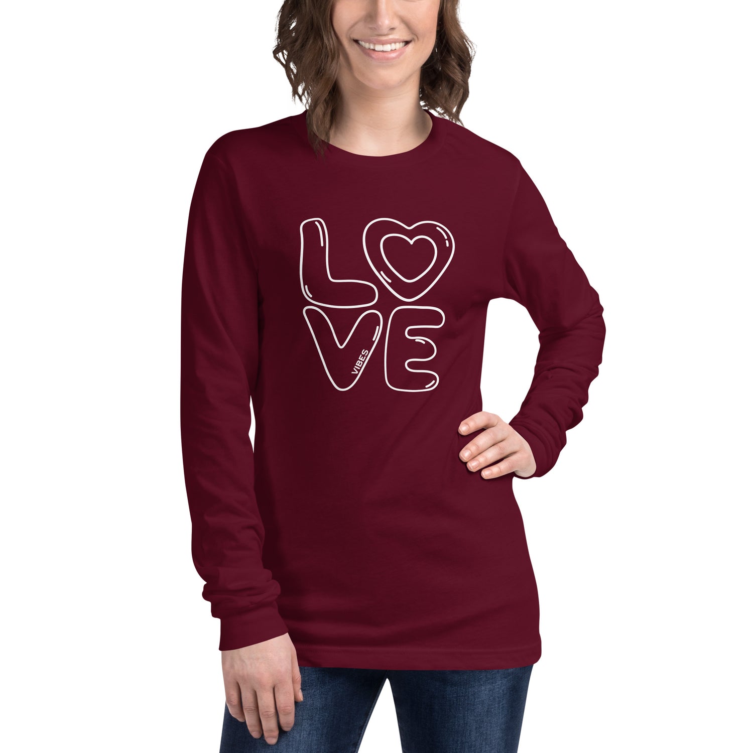 TIME OF VIBES Langarm Baumwoll T-Shirt LOVE (Rotbraun) - €39,00