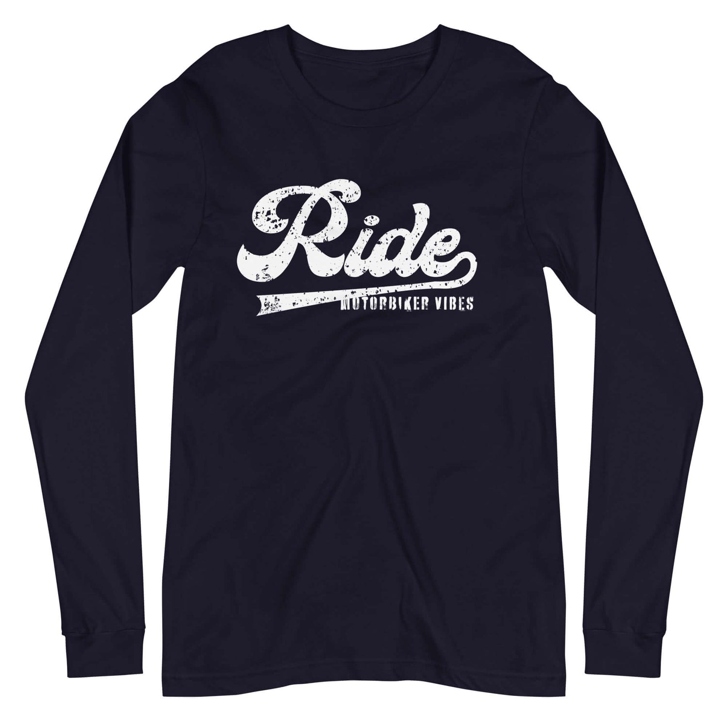 TIME OF VIBES Langarm Baumwoll T-Shirt RIDE (Dunkelblau/Weiß) - €39,00