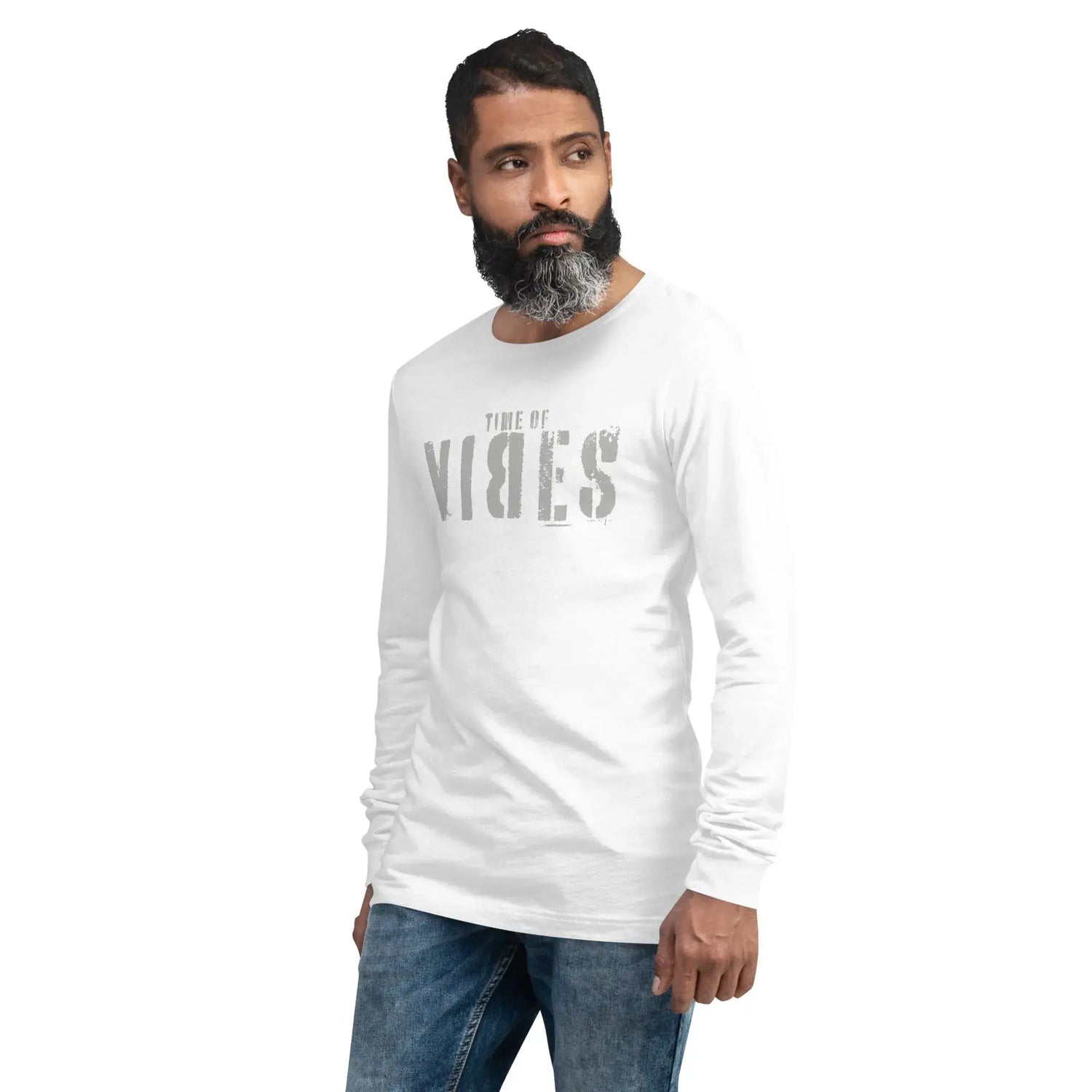 Langarm Baumwoll T-Shirt VIBES (Weiß/Silber), Langarm T-Shirts, Time Of Vibes