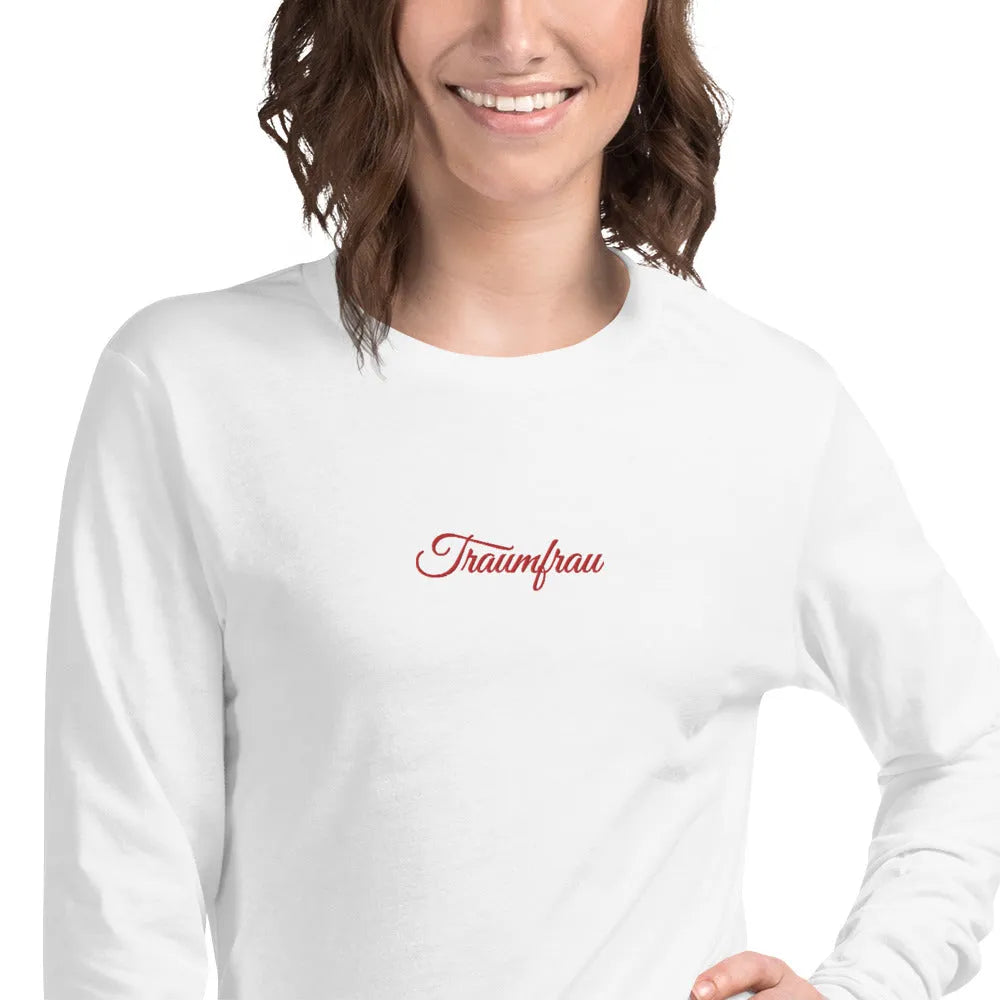 Damen Langarm Baumwoll T-Shirt TRAUMFRAU (WEISS)