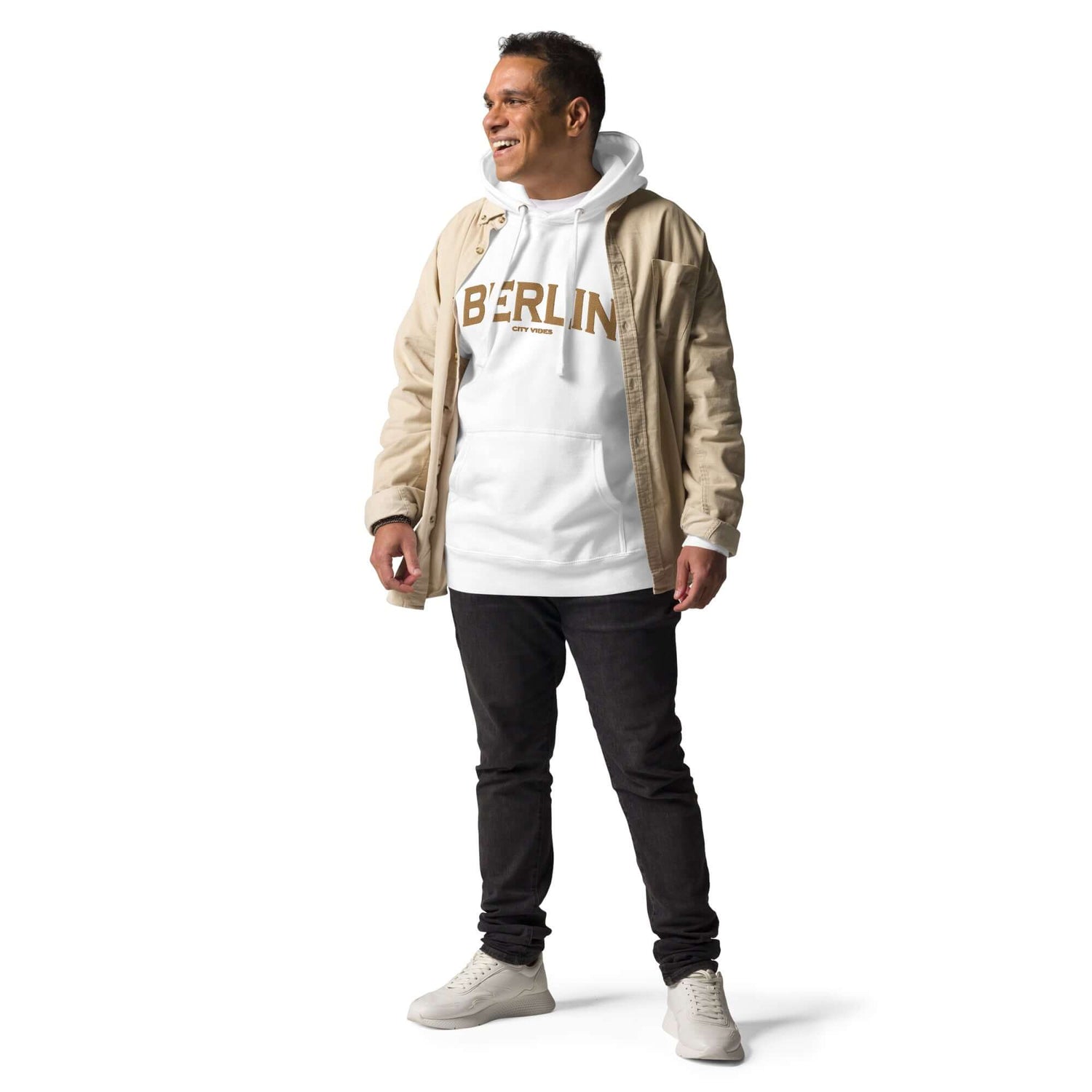 TIME OF VIBES Klassischer Kapuzenpullover BERLIN (Weiß/Gold) - €69,00